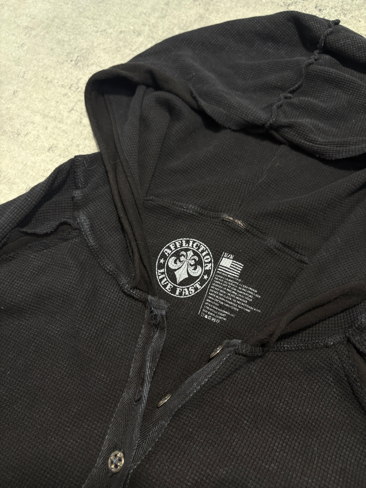 2000s *RARE* Affliction Washed Waffle Longsleeve hoodie Y2K