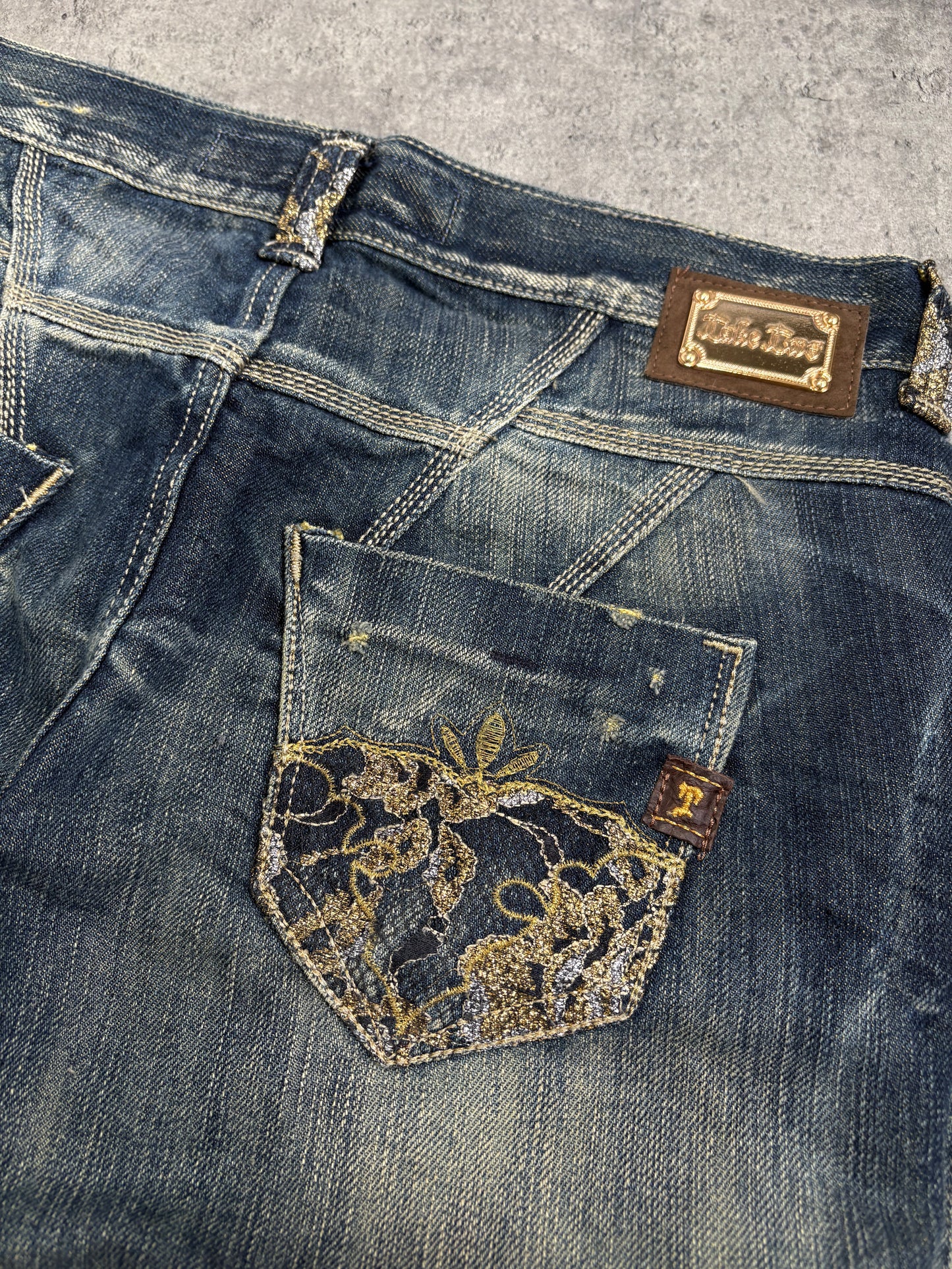 2000s Jeans Shorts Gold Embroidery