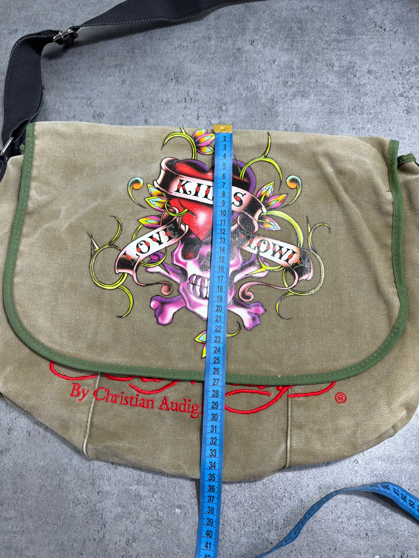 2000s Ed Hardy Khaki Washed Bag