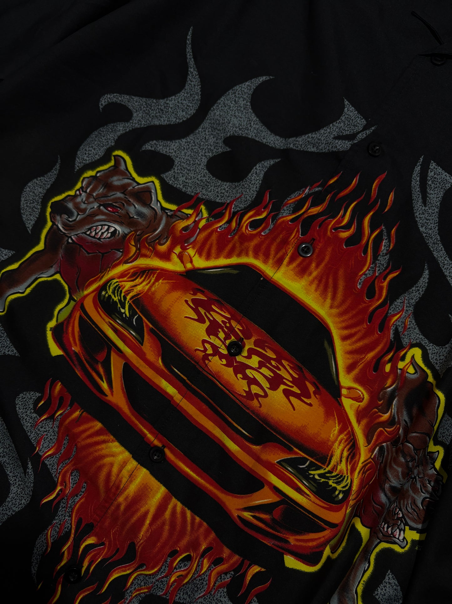 2000s Tribal Car Hawaiian Shirt Polo