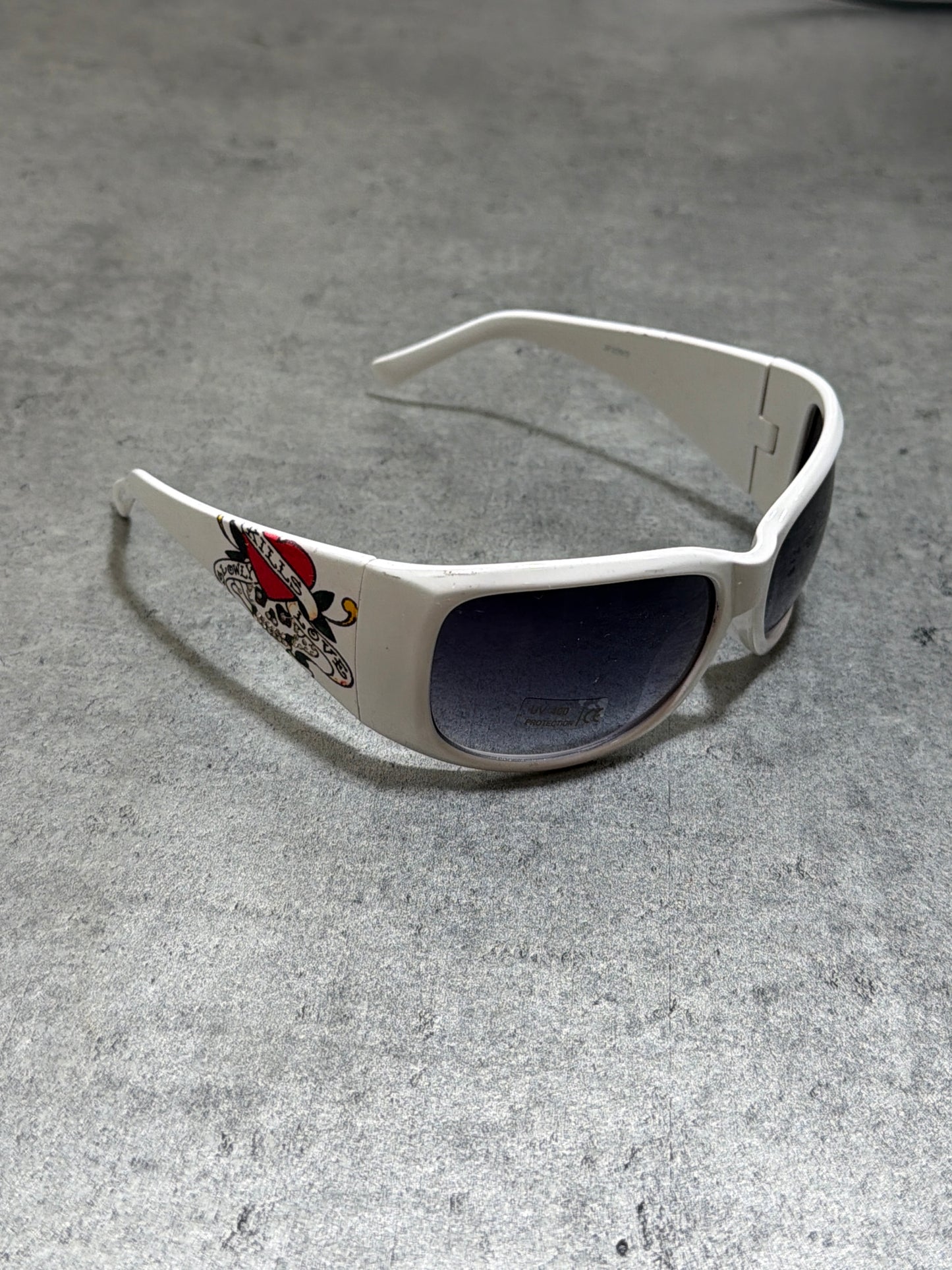 2000s Ed Hardy sunglasses white okulary przeciwsłoneczne