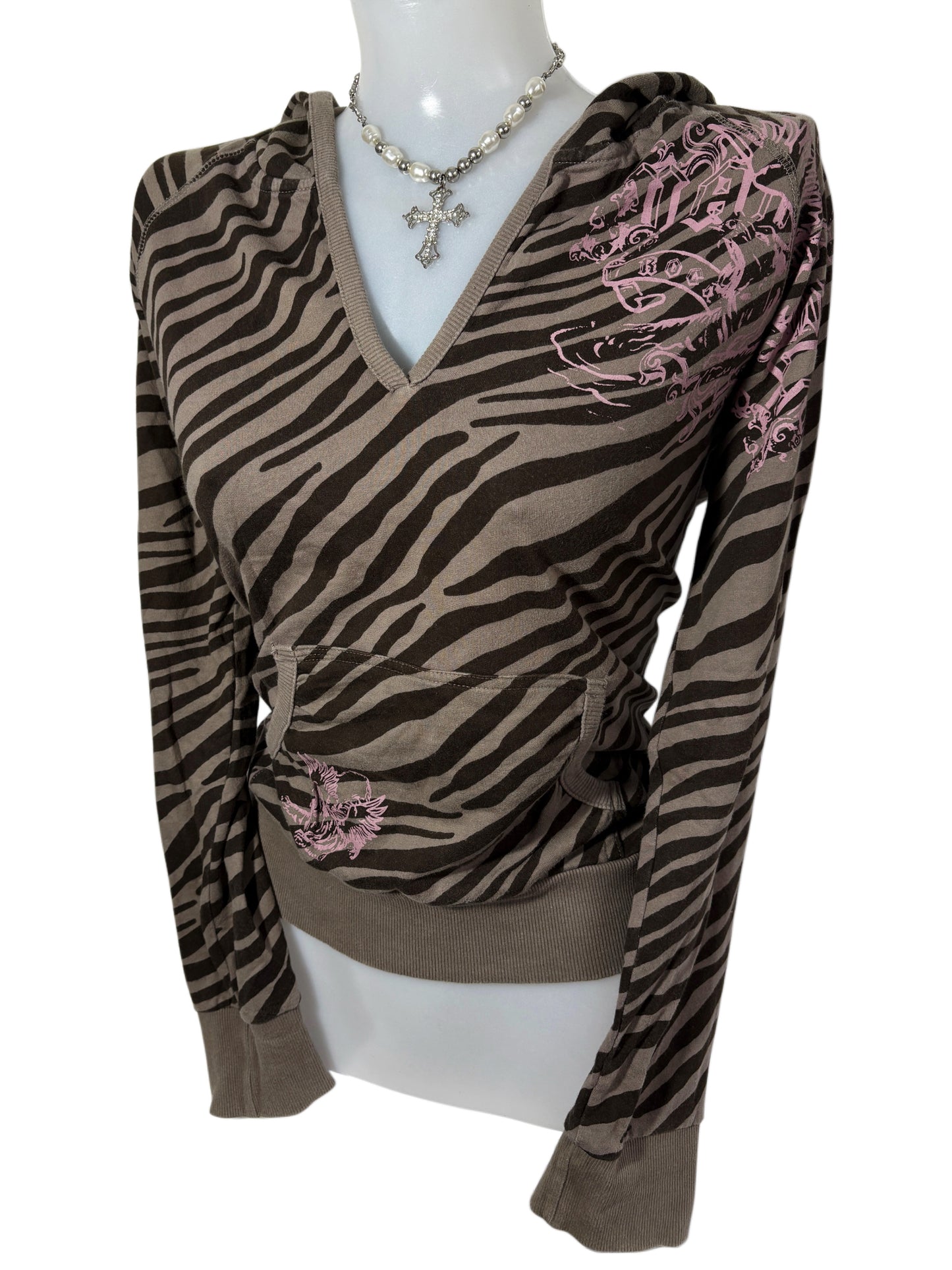 2000s v neck Zebra Print Y2K Hoodie