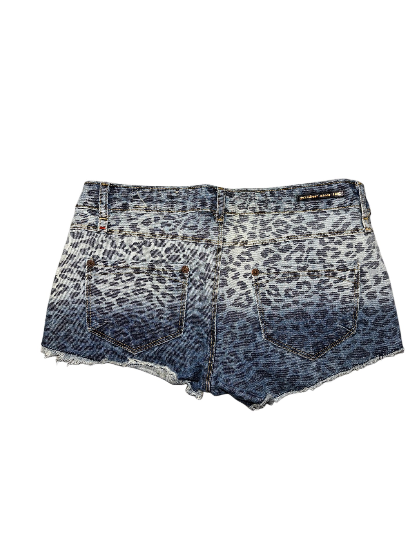 2000s pull and bear Leopard Washed Micro Jeans Shorts
