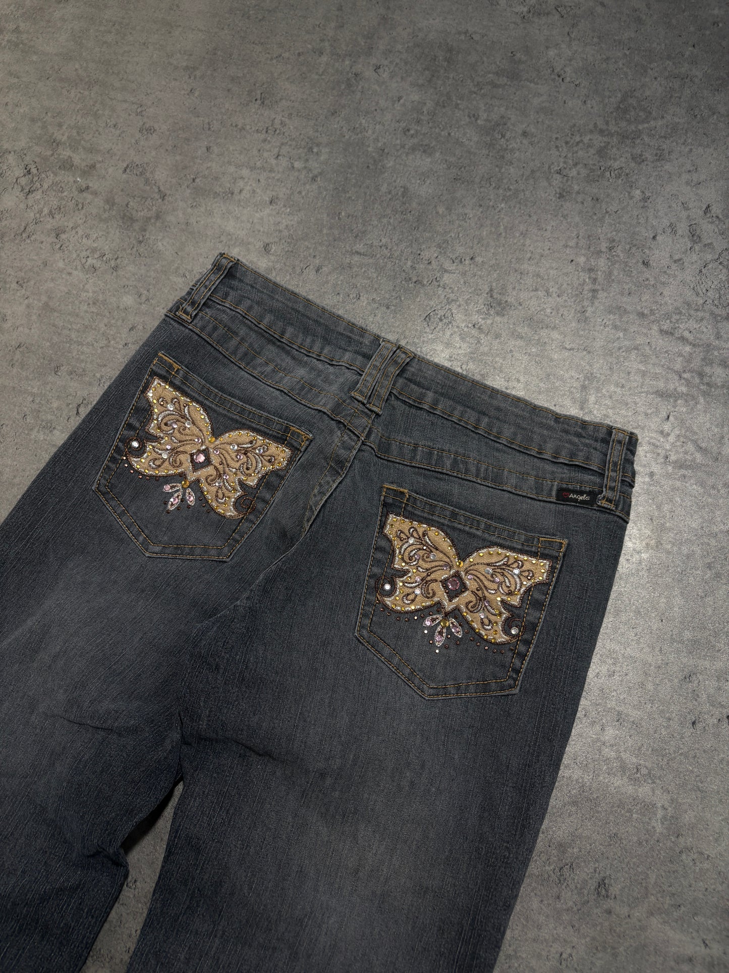 2000s Y2K Butterfly Embroidery Flared Jeans