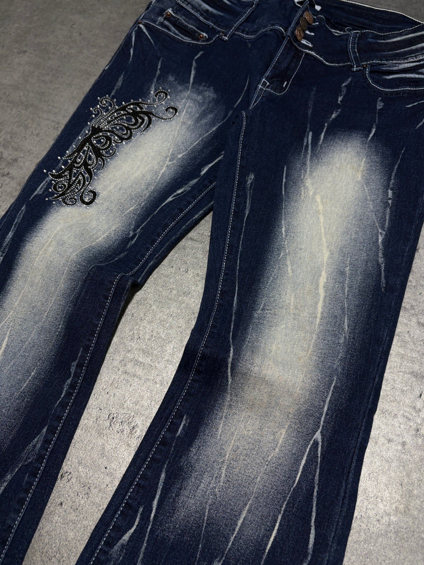 2000s Flare Washed Butterfly embroidered Jeans
