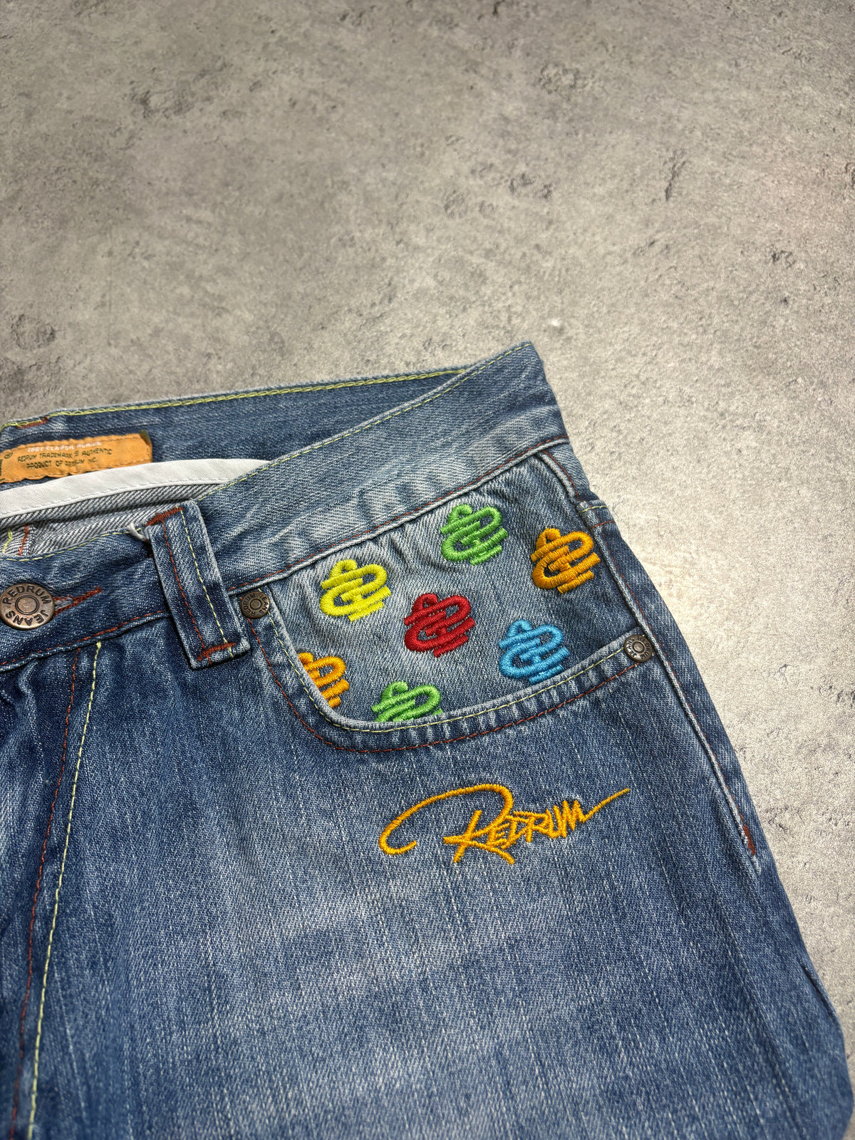 Redrum Embroidery Washed Jeans