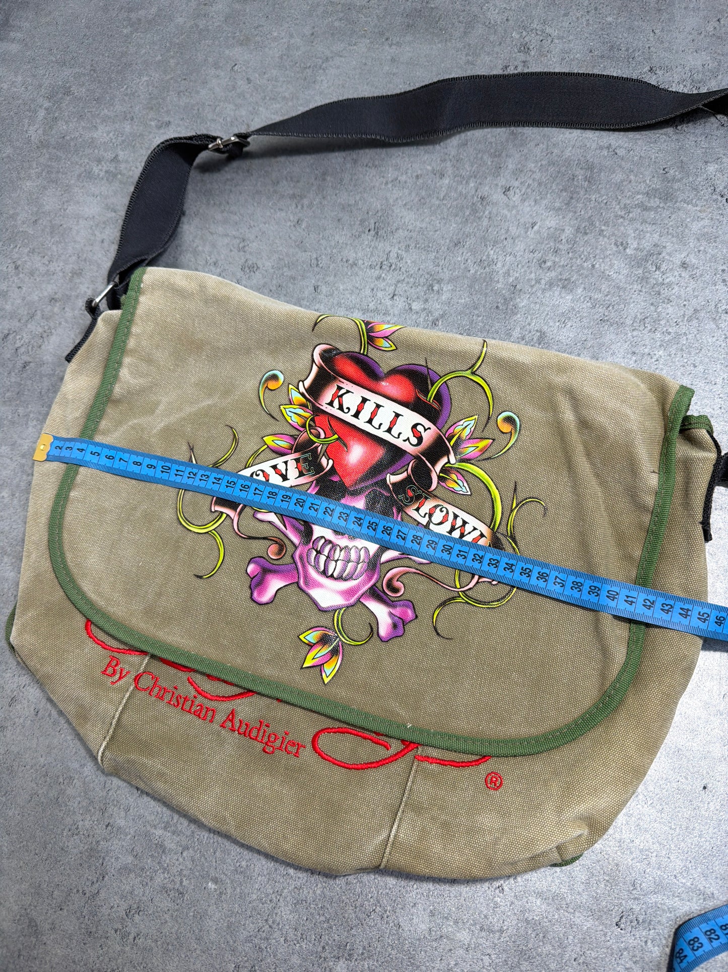 2000s Ed Hardy Khaki Washed Bag