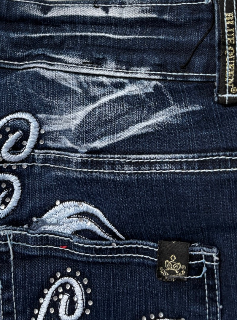 2000s BlueQueen Tribal Flare Washed Jeans