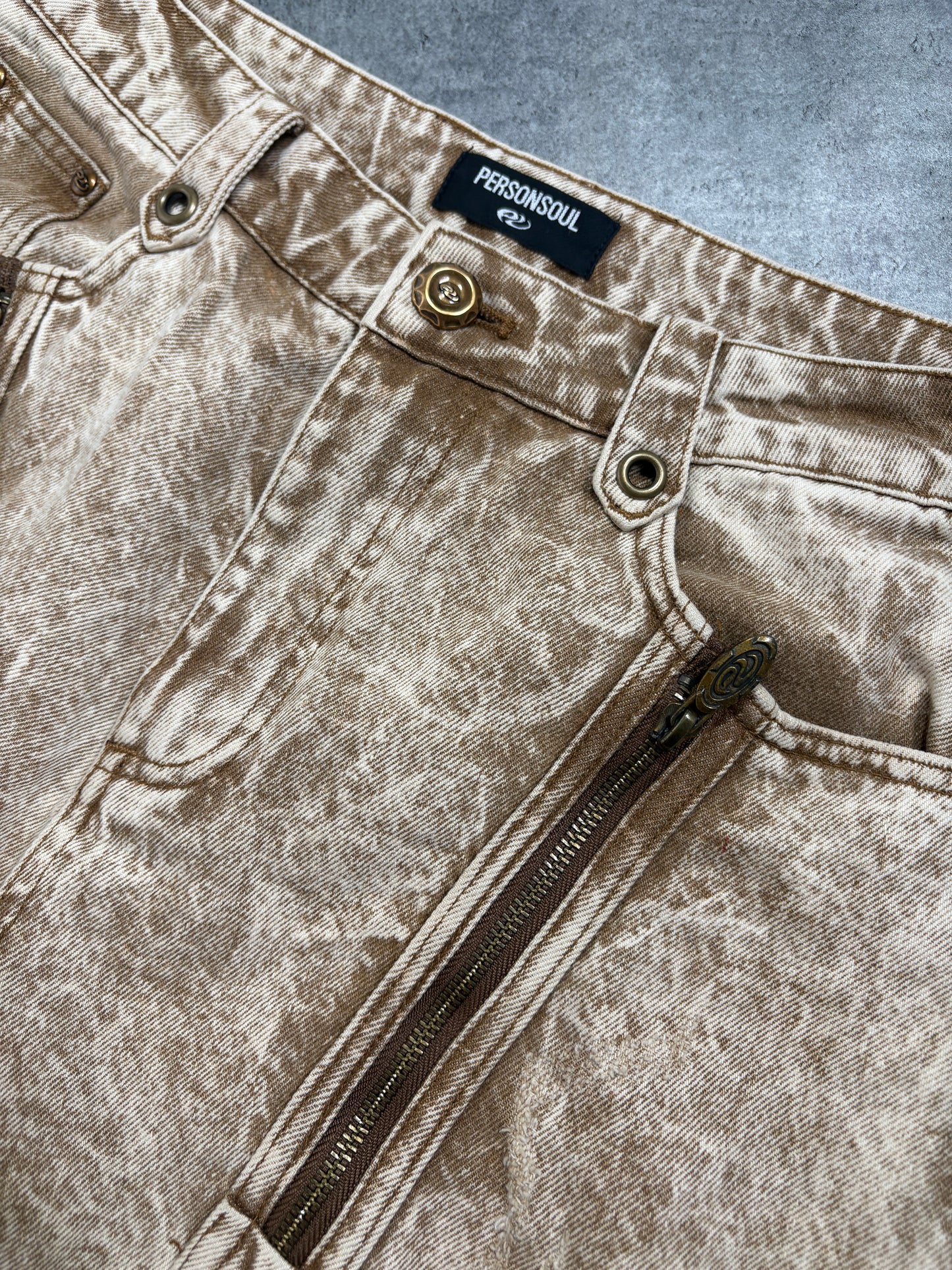 2000s Personsoul Beige Distressed Baggy Jeans