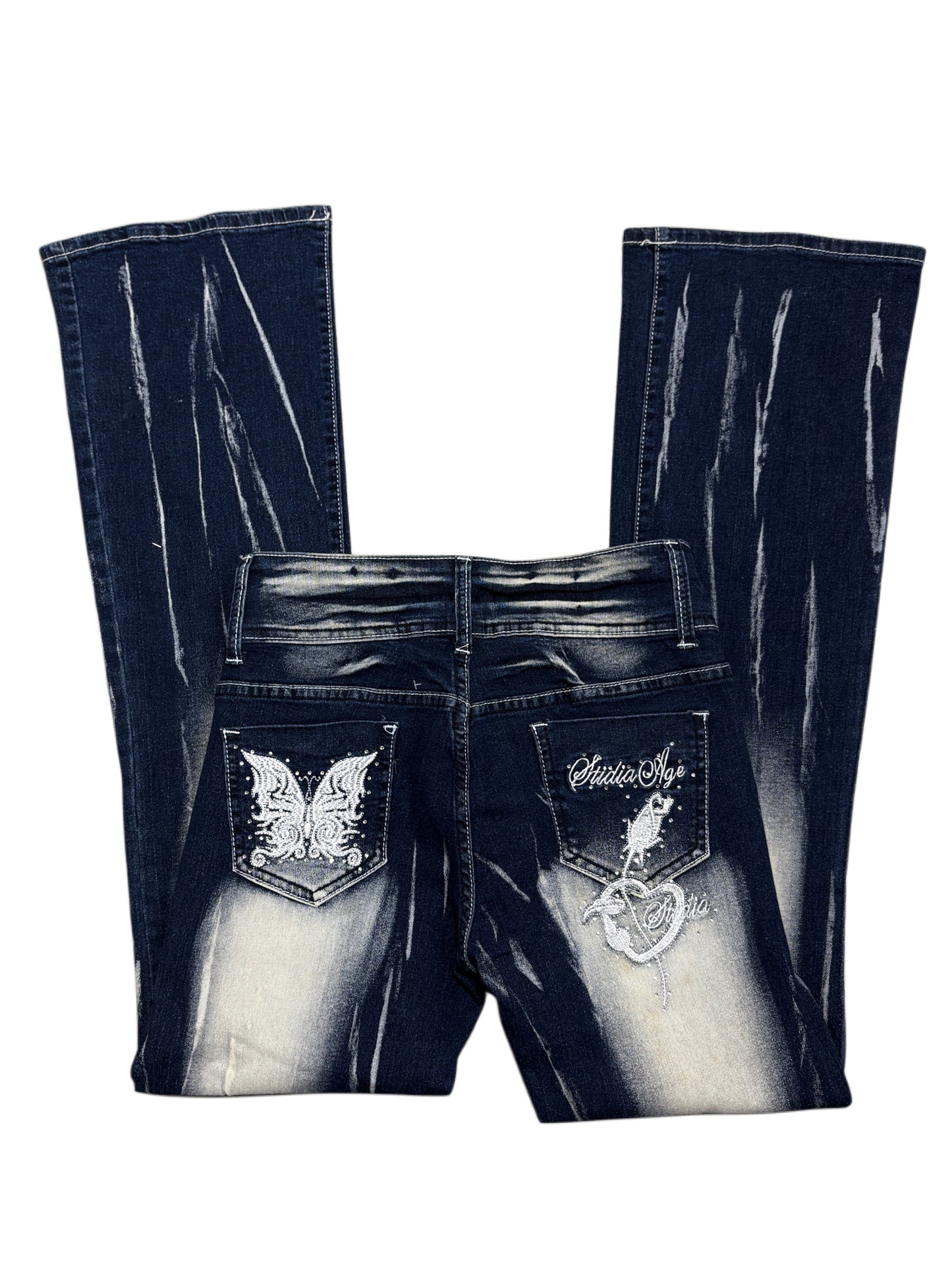 2000s Butterfly Flare Washed Y2K Jeans embroidered
