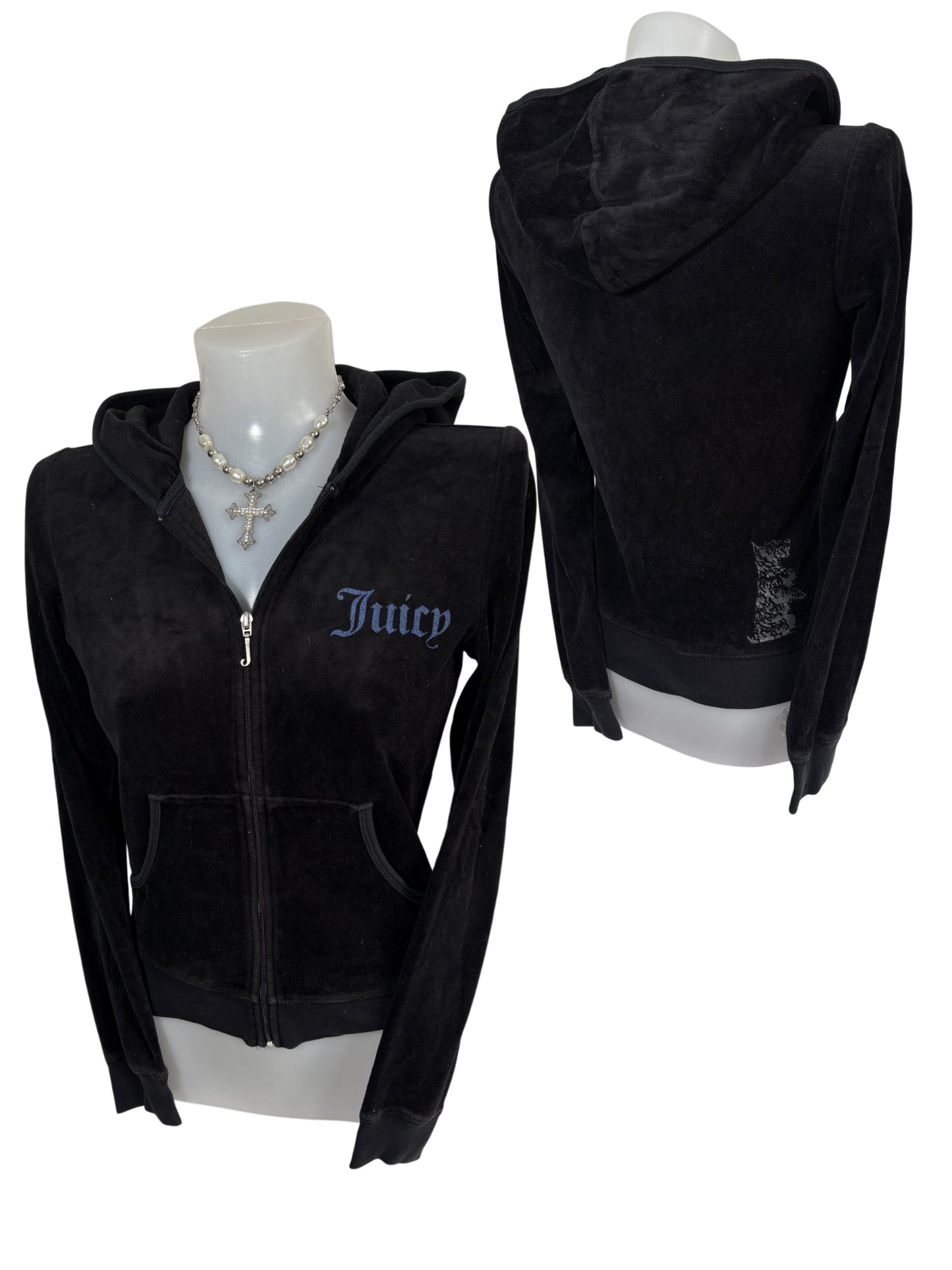 2000s Juicy Couture Welur Zip Up Hoodie navy