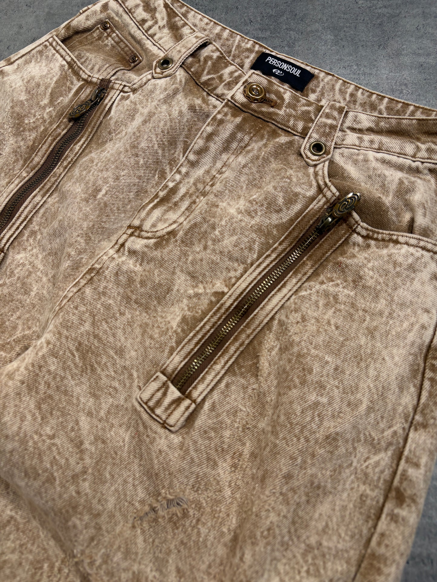 2000s Personsoul Beige Distressed Baggy Jeans