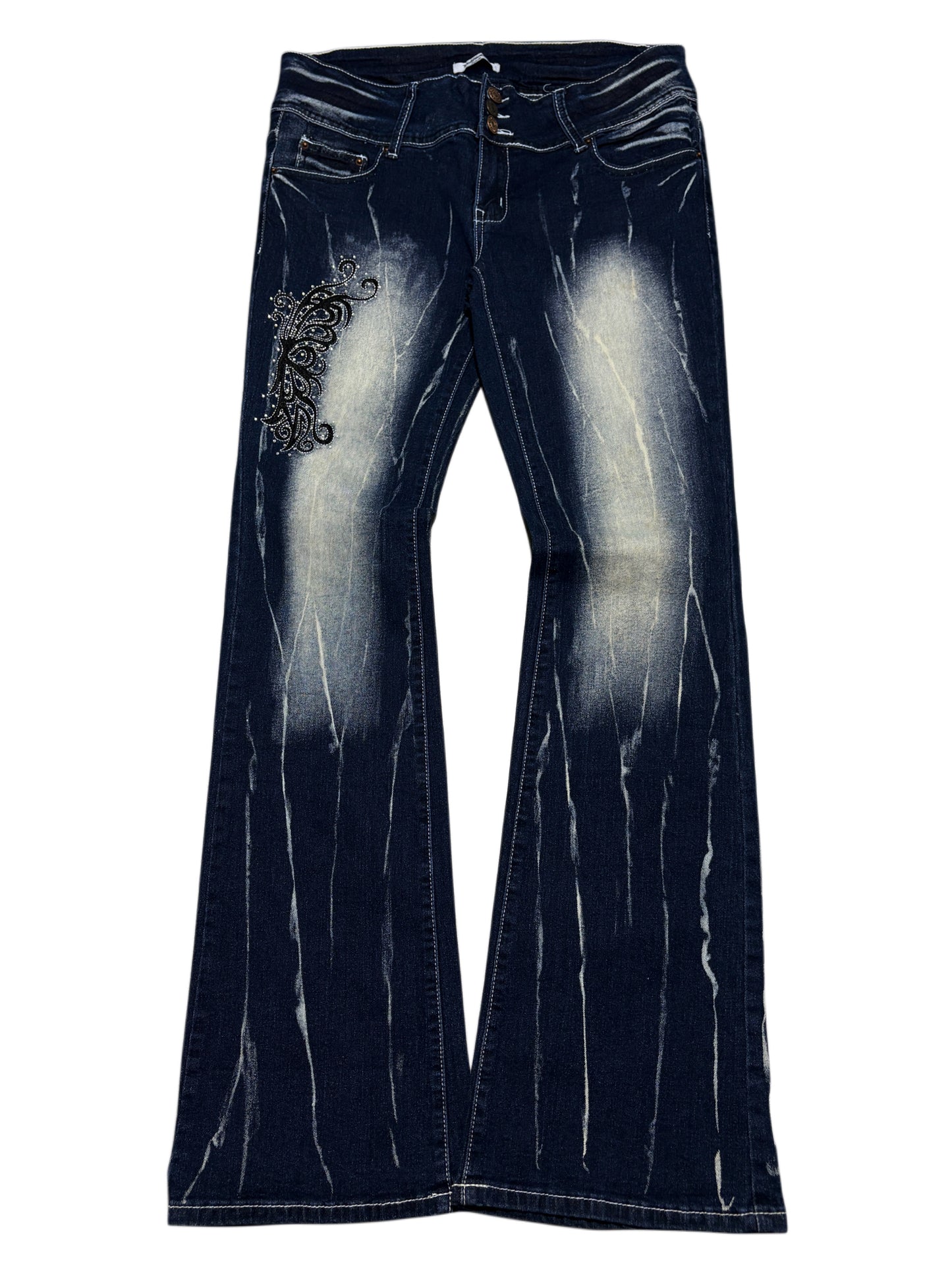 2000s Flare Washed Butterfly embroidered Jeans