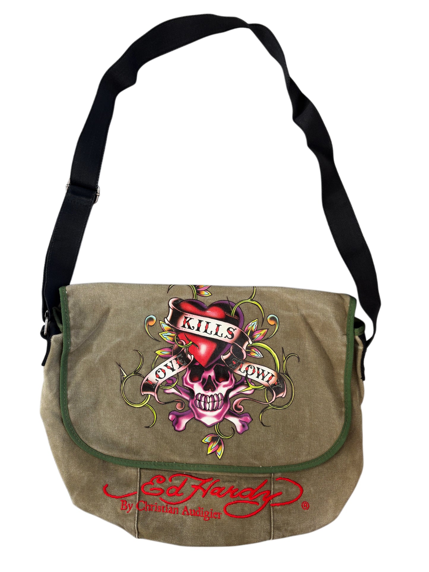 2000s Ed Hardy Khaki Washed Bag