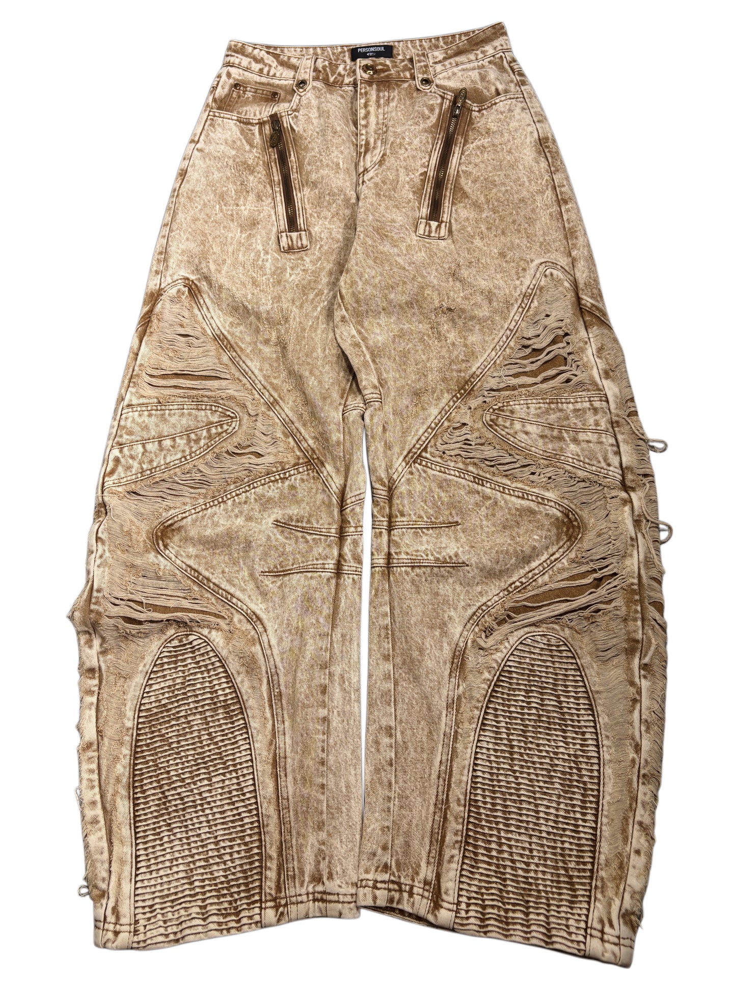2000s Personsoul Beige Distressed Baggy Jeans