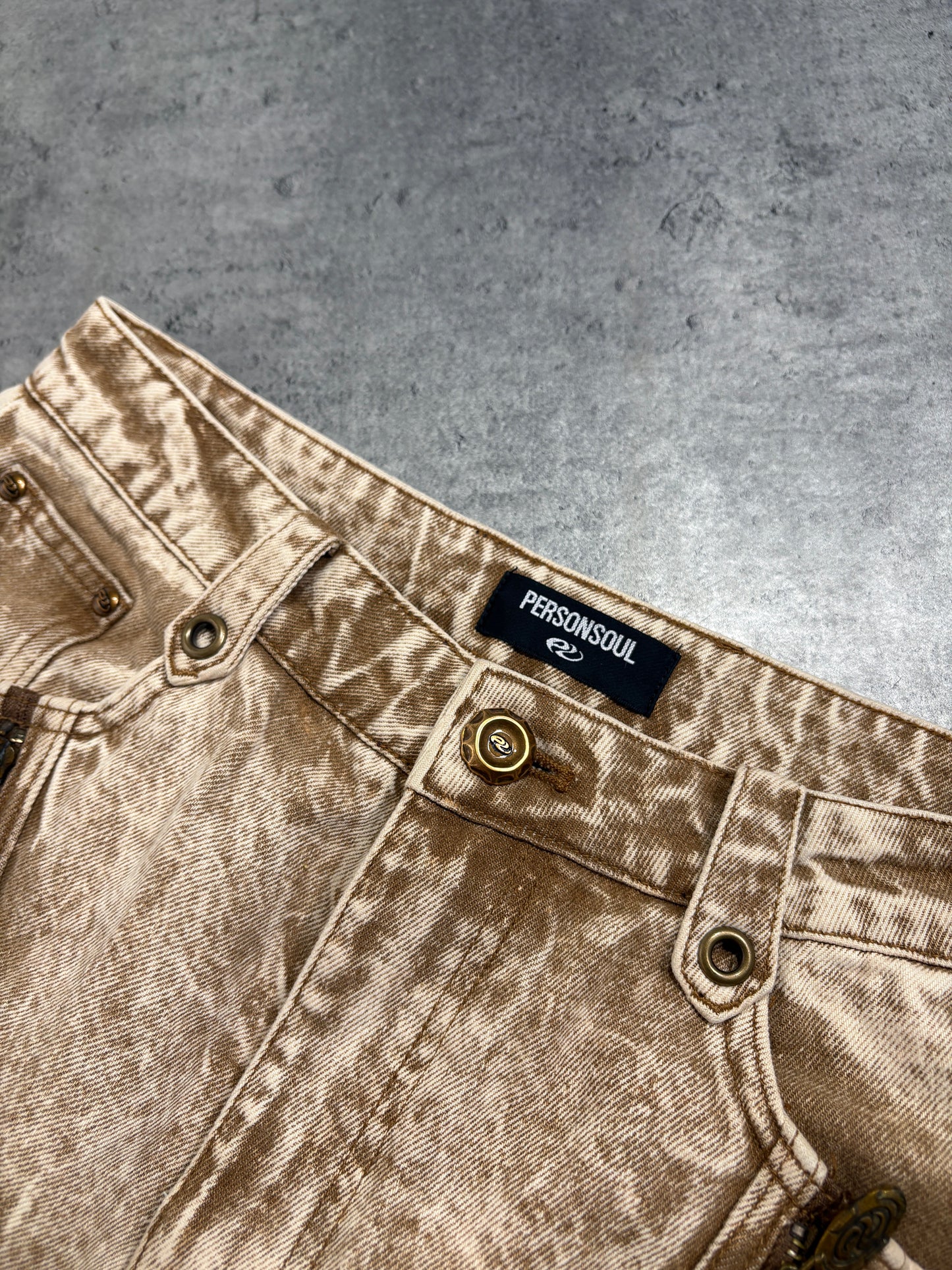 2000s Personsoul Beige Distressed Baggy Jeans