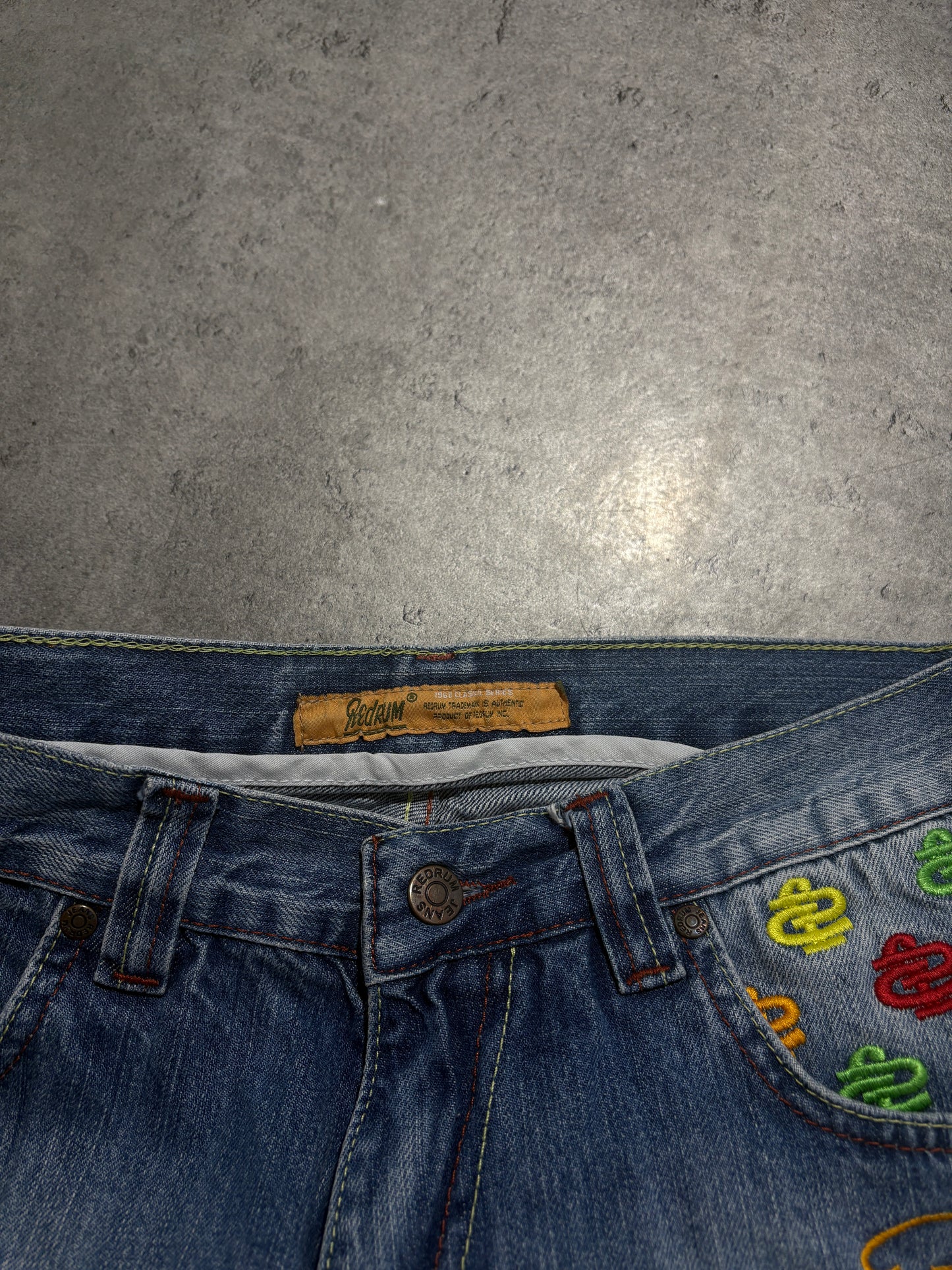Redrum Embroidery Washed Jeans