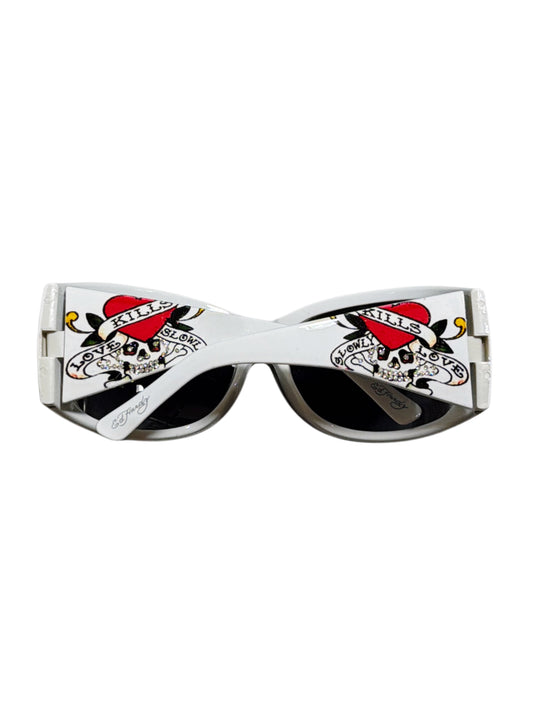 2000s Ed Hardy sunglasses white okulary przeciwsłoneczne