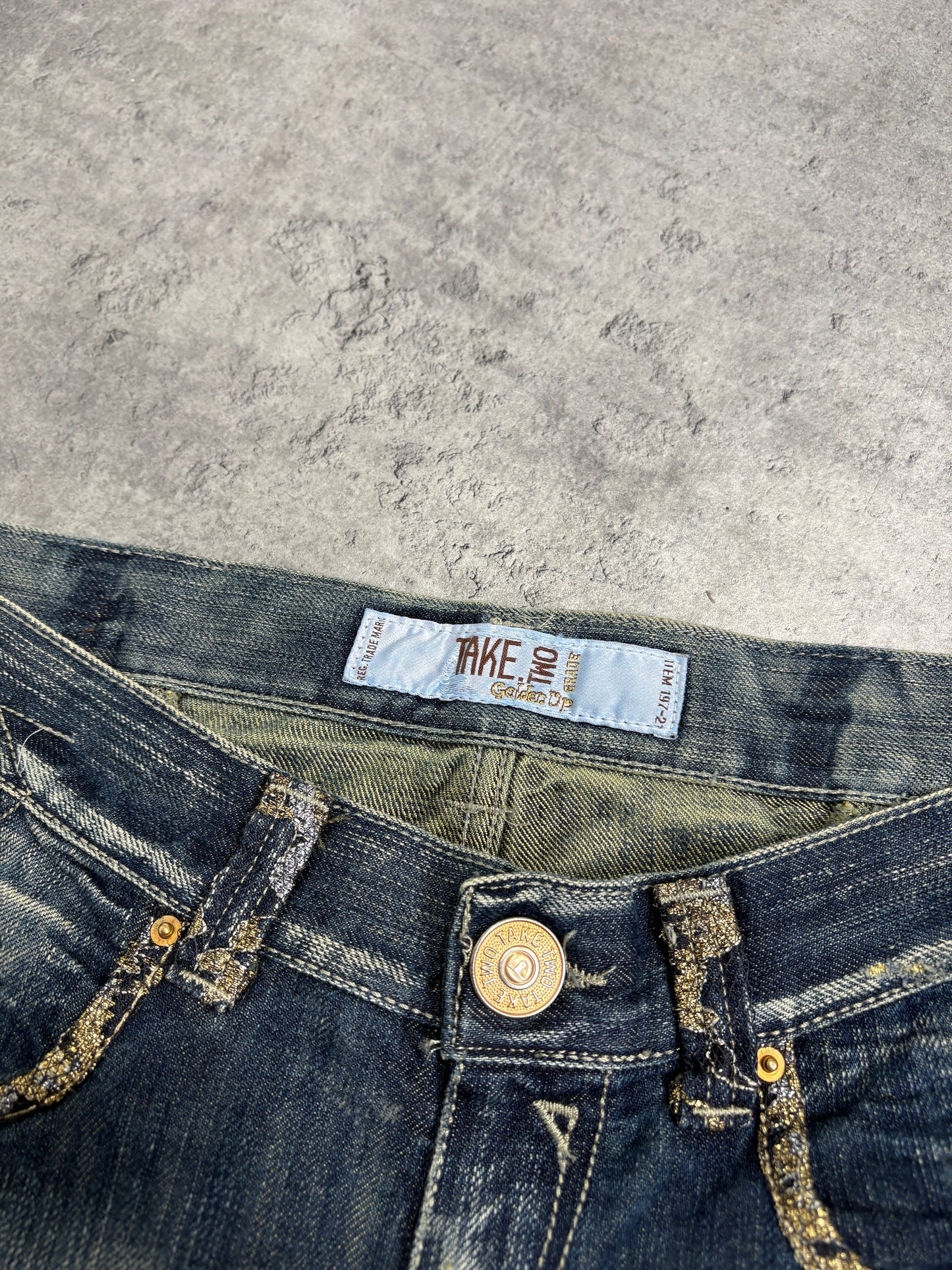 2000s Jeans Shorts Gold Embroidery