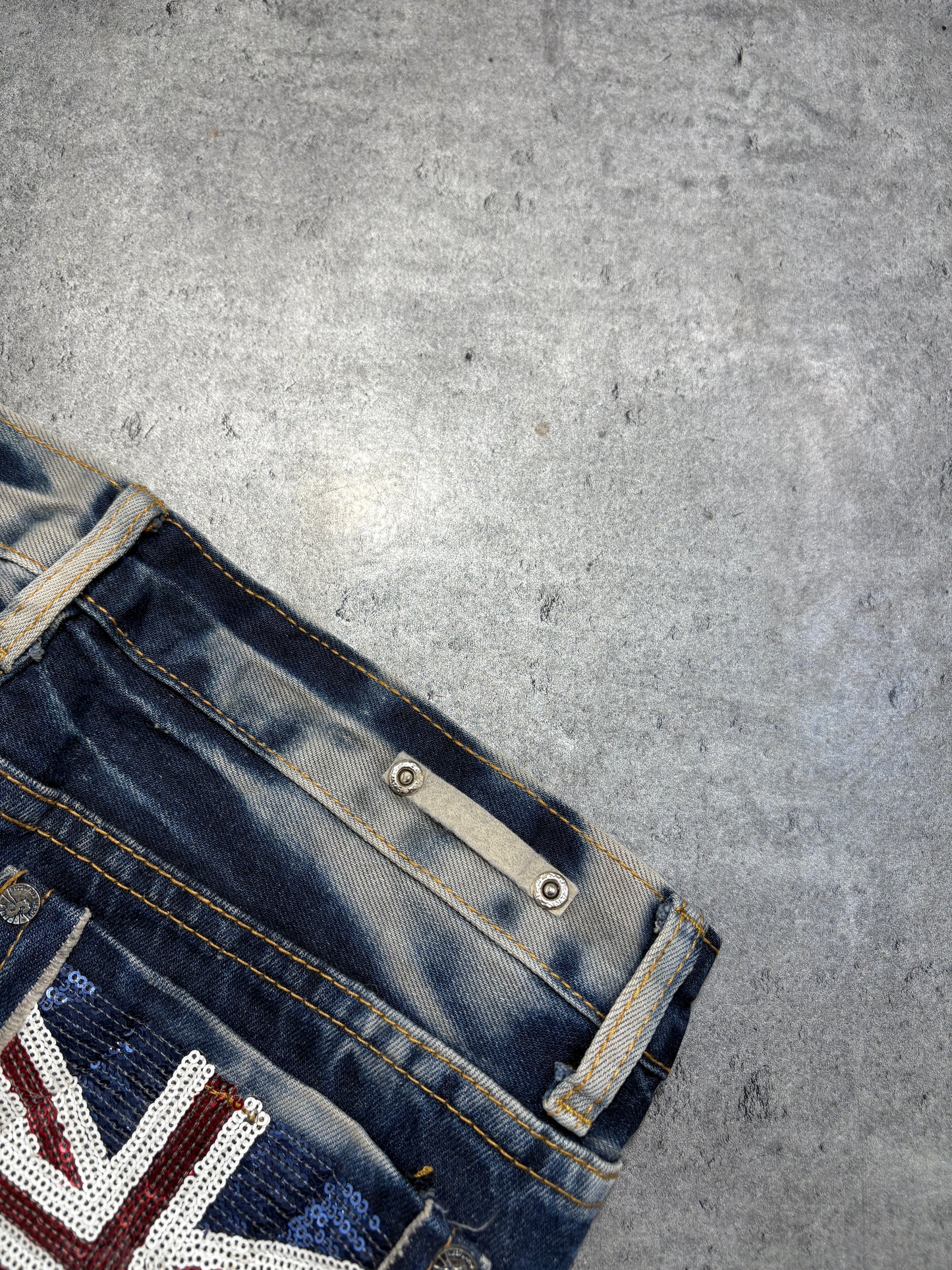 2000s UK Flag dark washed jeans y2k