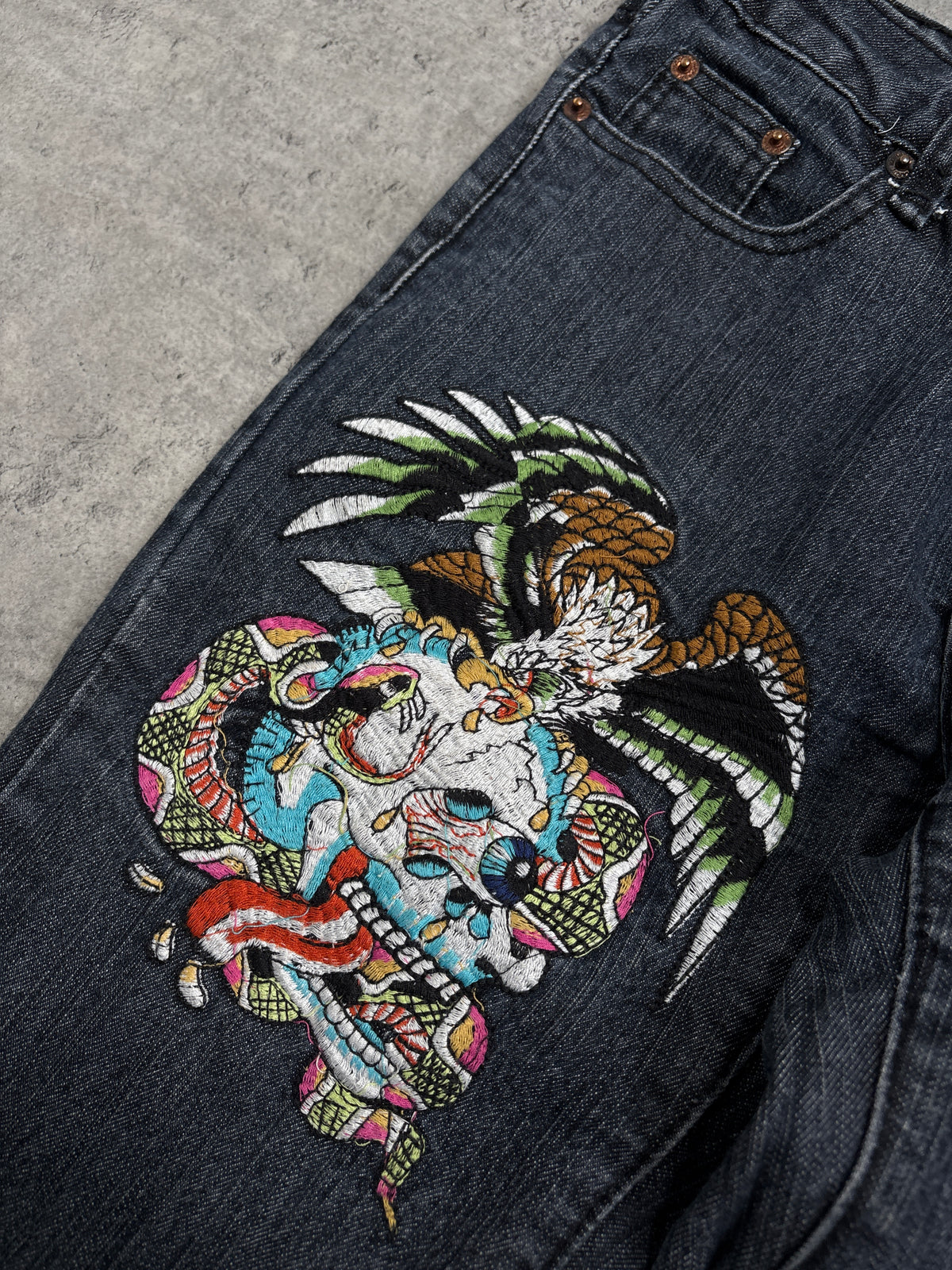2000s Ed Hardy Y2K Skull Printed Low Rise Jeans