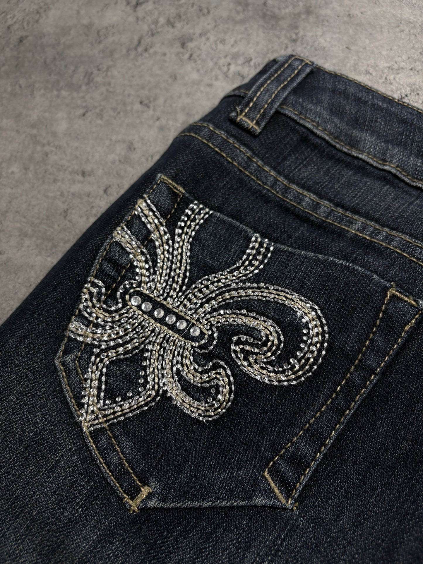2000s Navy Flare Embroidery Jeans
