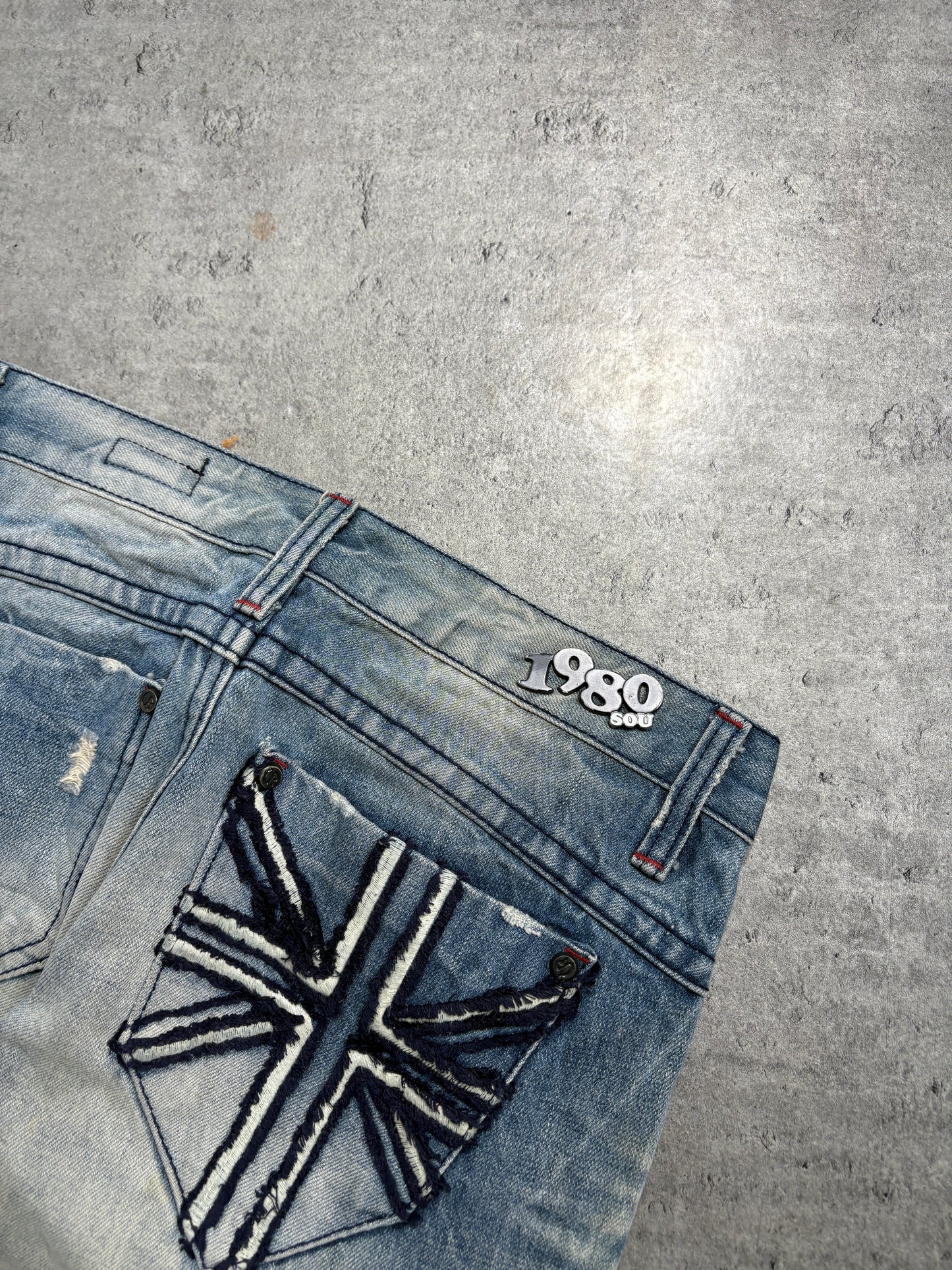2000s UK Flag washed jeans y2k