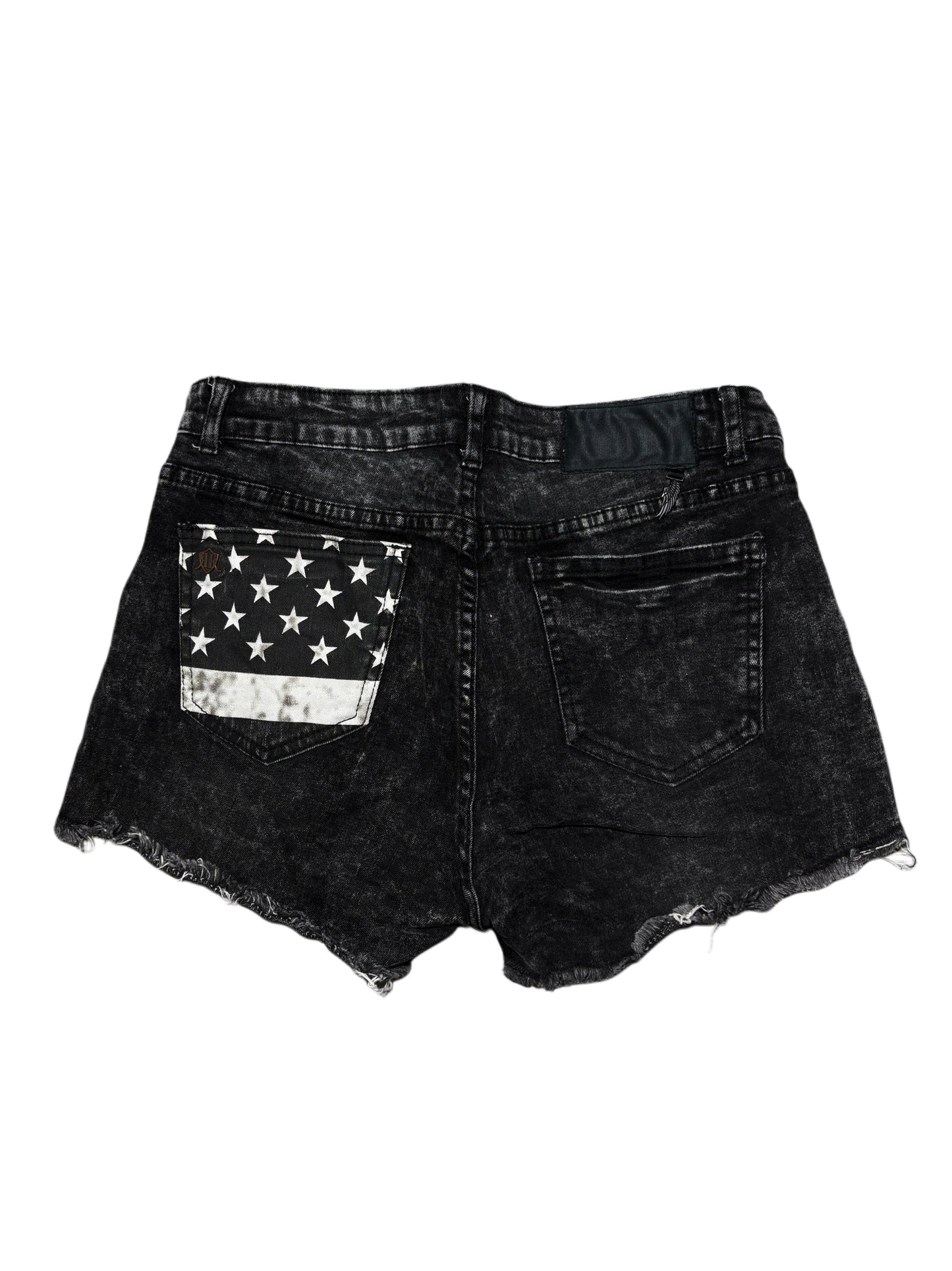 2000s Rock Rebel USA Flag Black Washed Jeans Shorts
