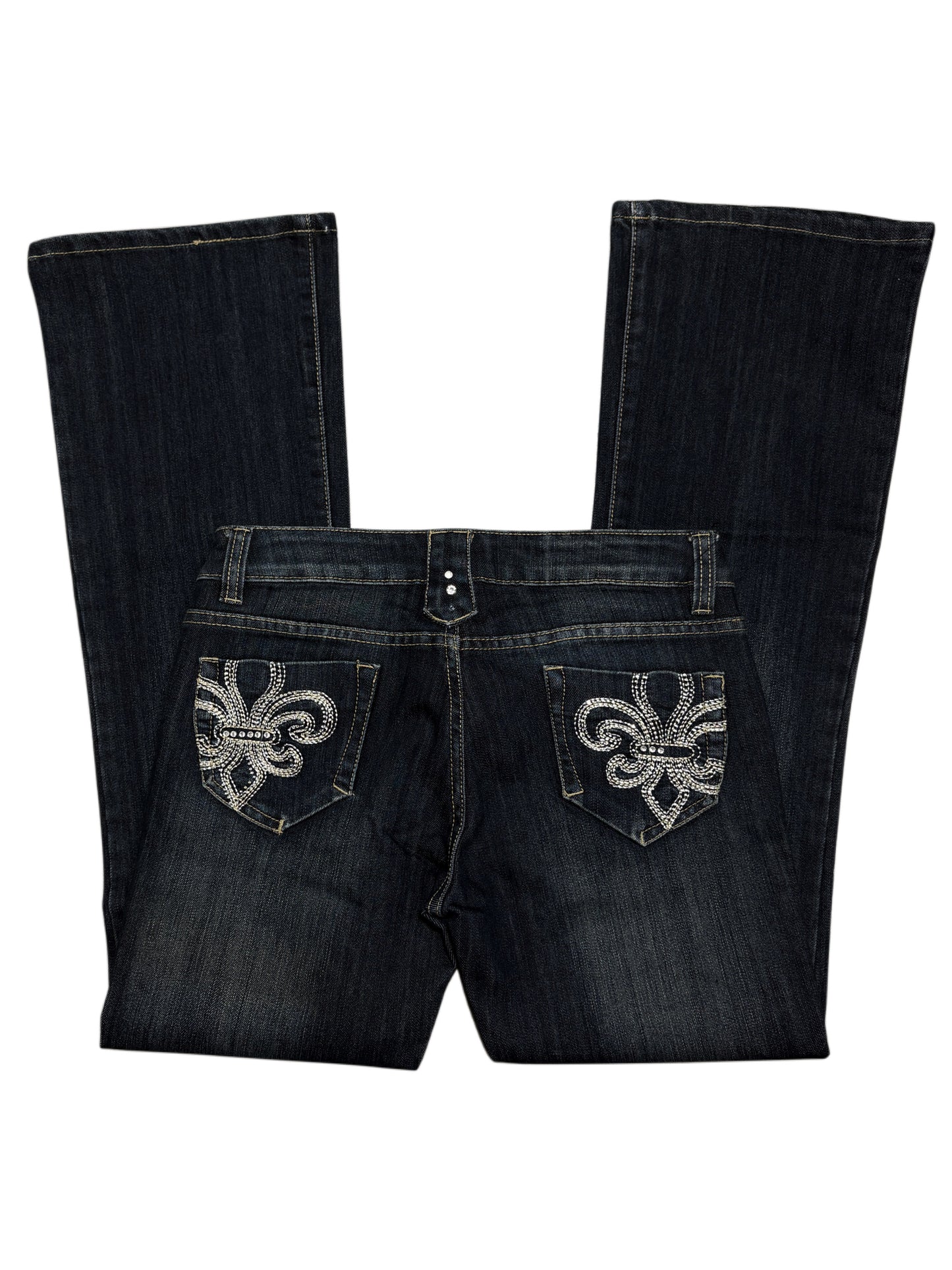 2000s Navy Flare Embroidery Jeans