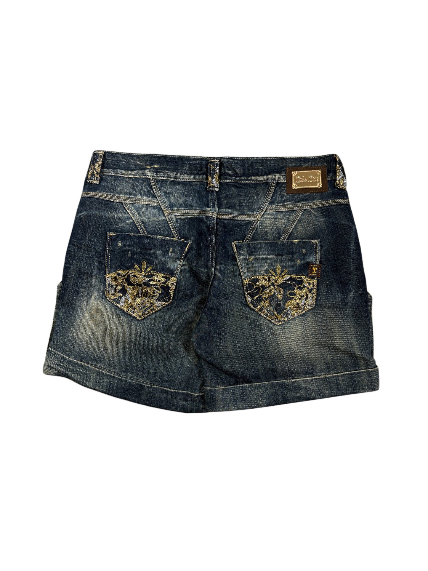 2000s Jeans Shorts Gold Embroidery