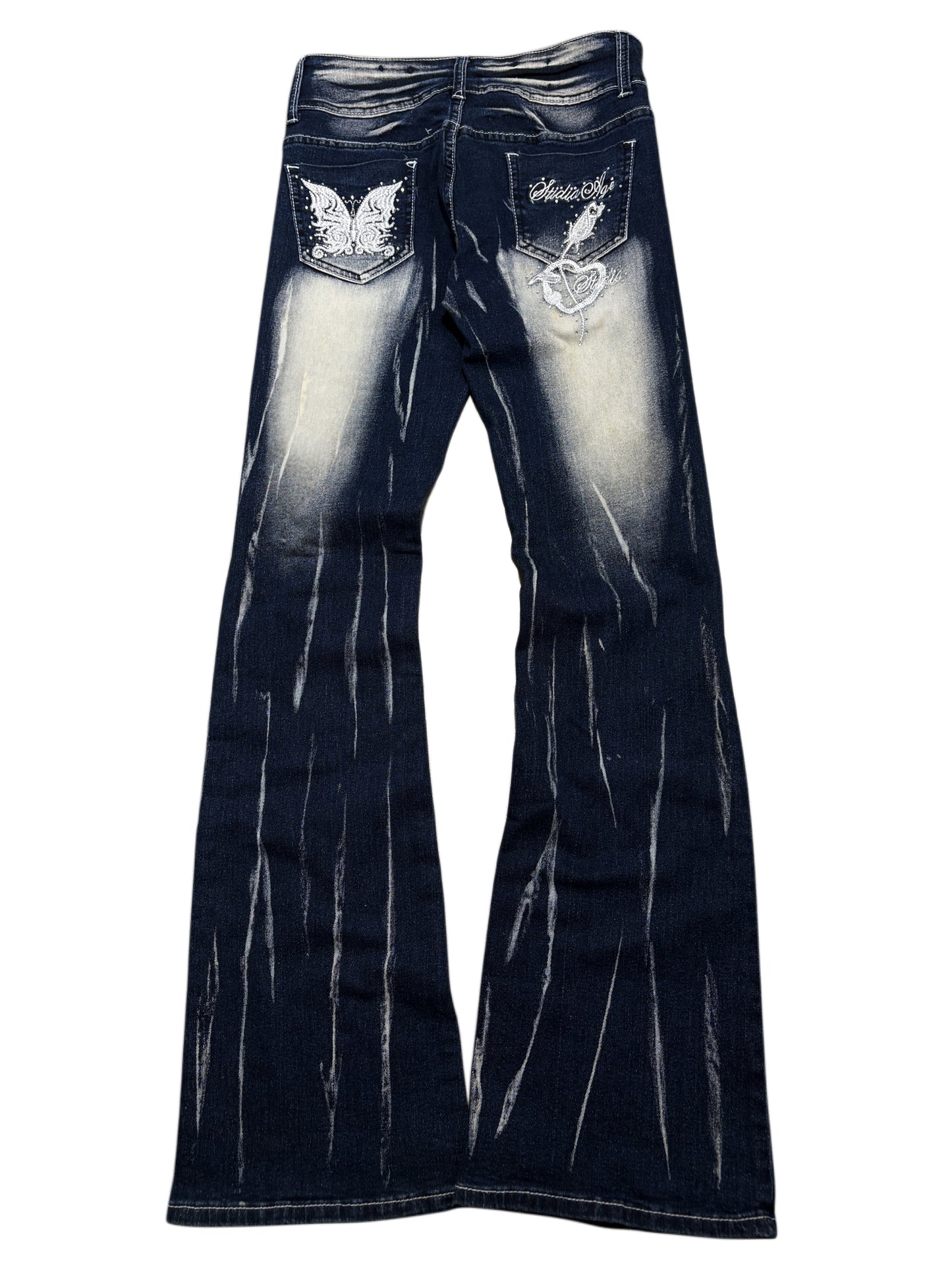 2000s Butterfly Flare Washed Y2K Jeans embroidered