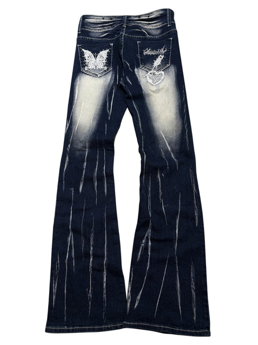 2000s Butterfly Flare Washed Y2K Jeans embroidered