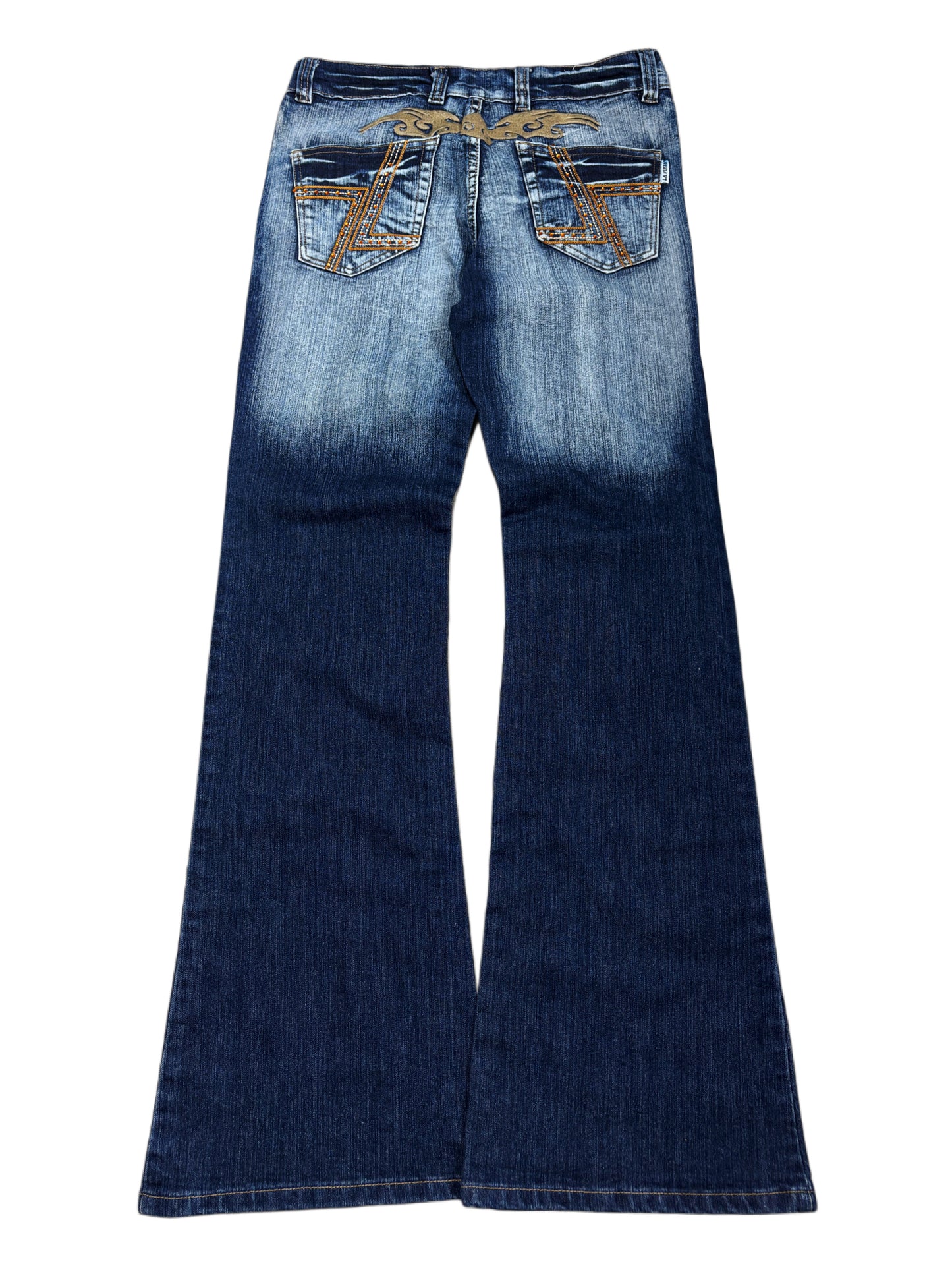 2000s Tribal flare washed jeans