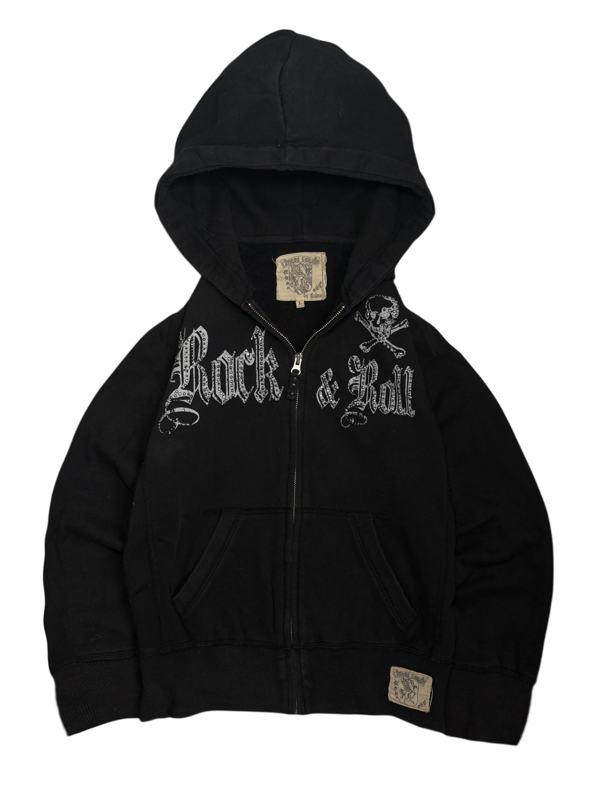 2000s Rock & Roll Rhinestones zip hoodie skull