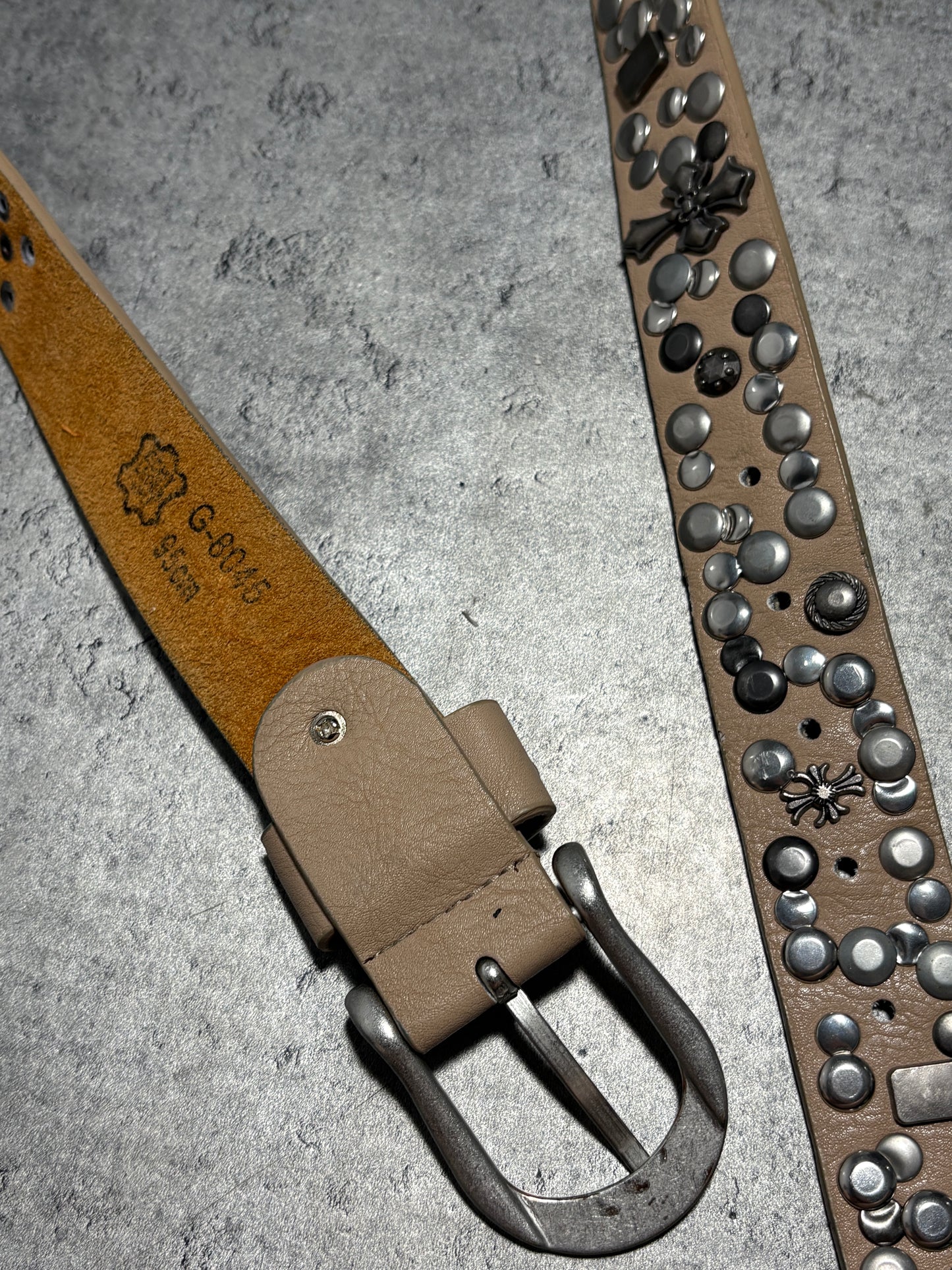 2000s Chrome cross Real leather Belt pasek skórzany