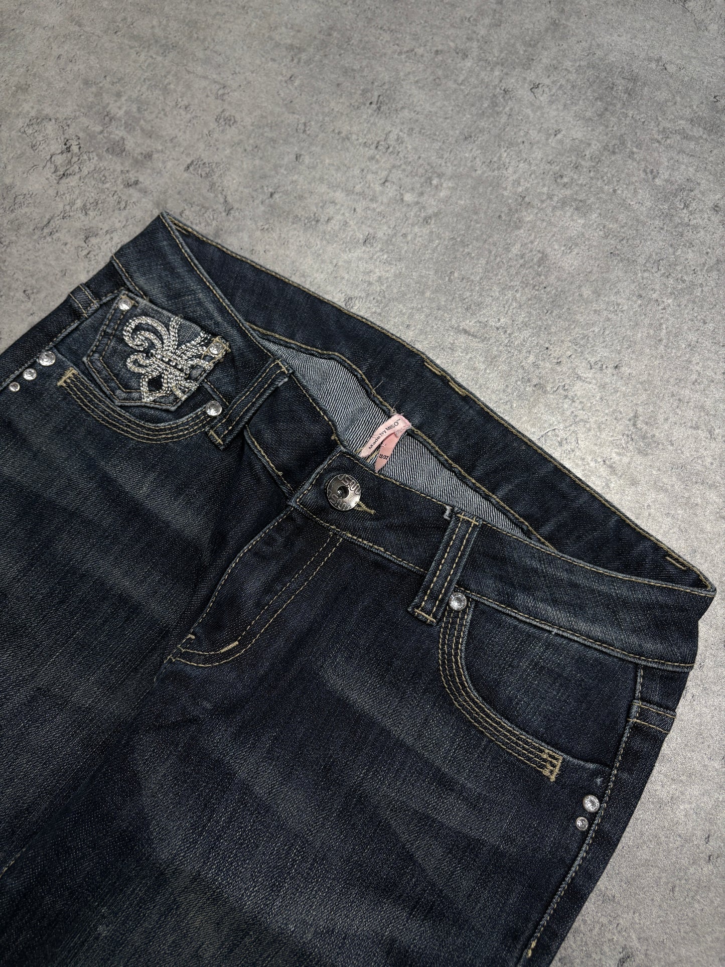 2000s Navy Flare Embroidery Jeans