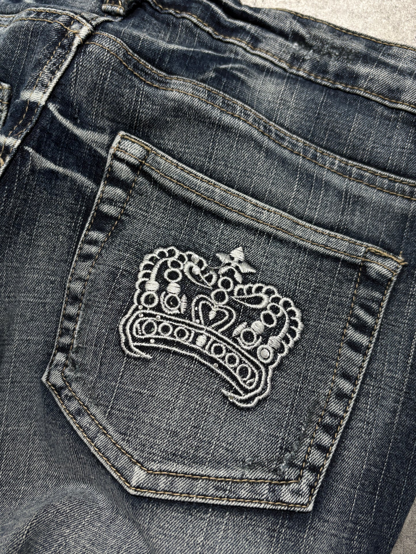 2000s Flare Crown Jeans Washed Dzwony Y2K