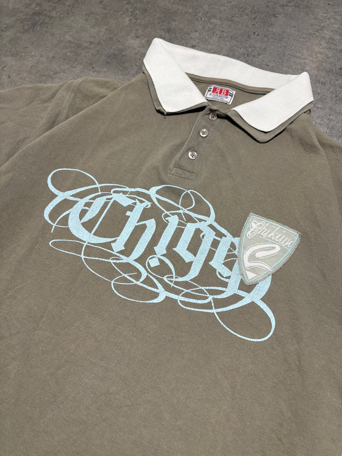 2000s Polo Y2K Khaki Printed T-shirt