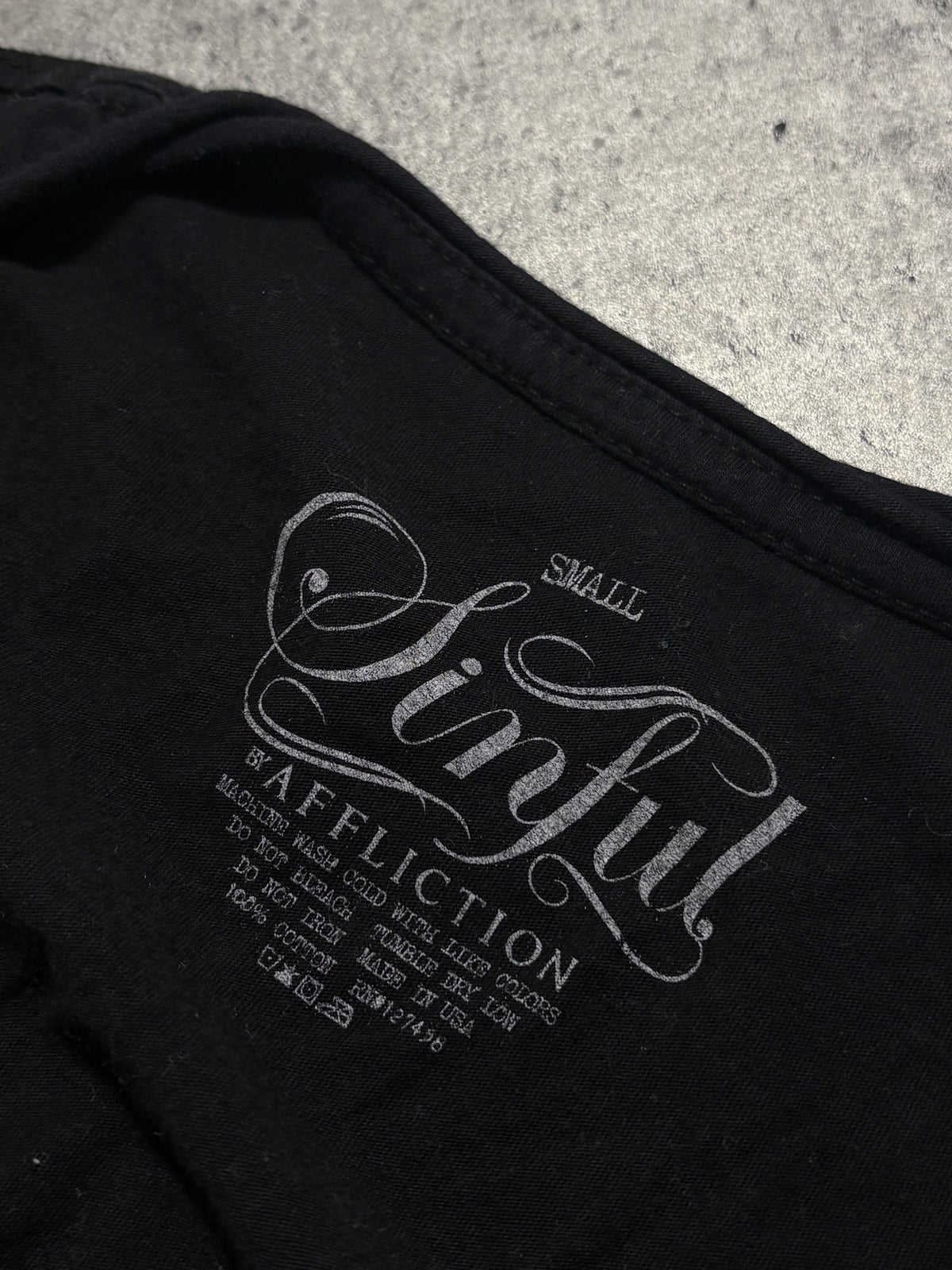 2000s *RARE* Sinful Y2K Cross V-neck T-shirt