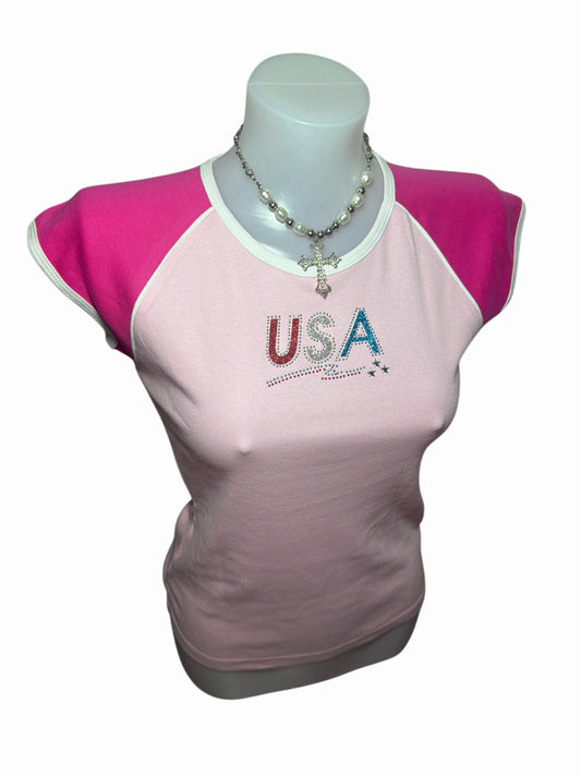 2000s USA Baby Tee Pink College style