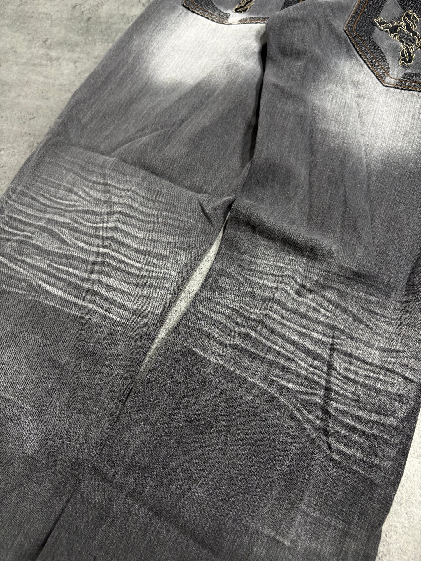 2000s here there rap Grey washed Jeans