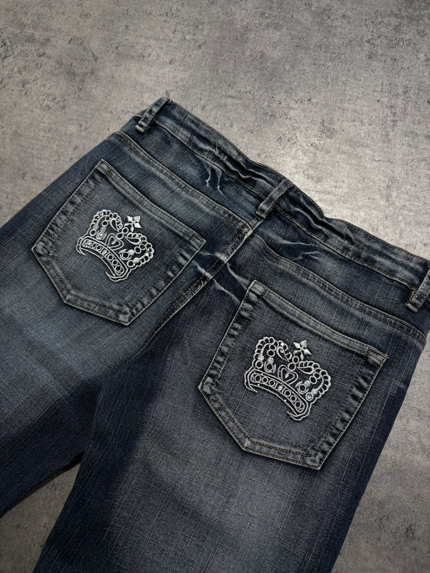 2000s Flare Crown Jeans Washed Dzwony Y2K