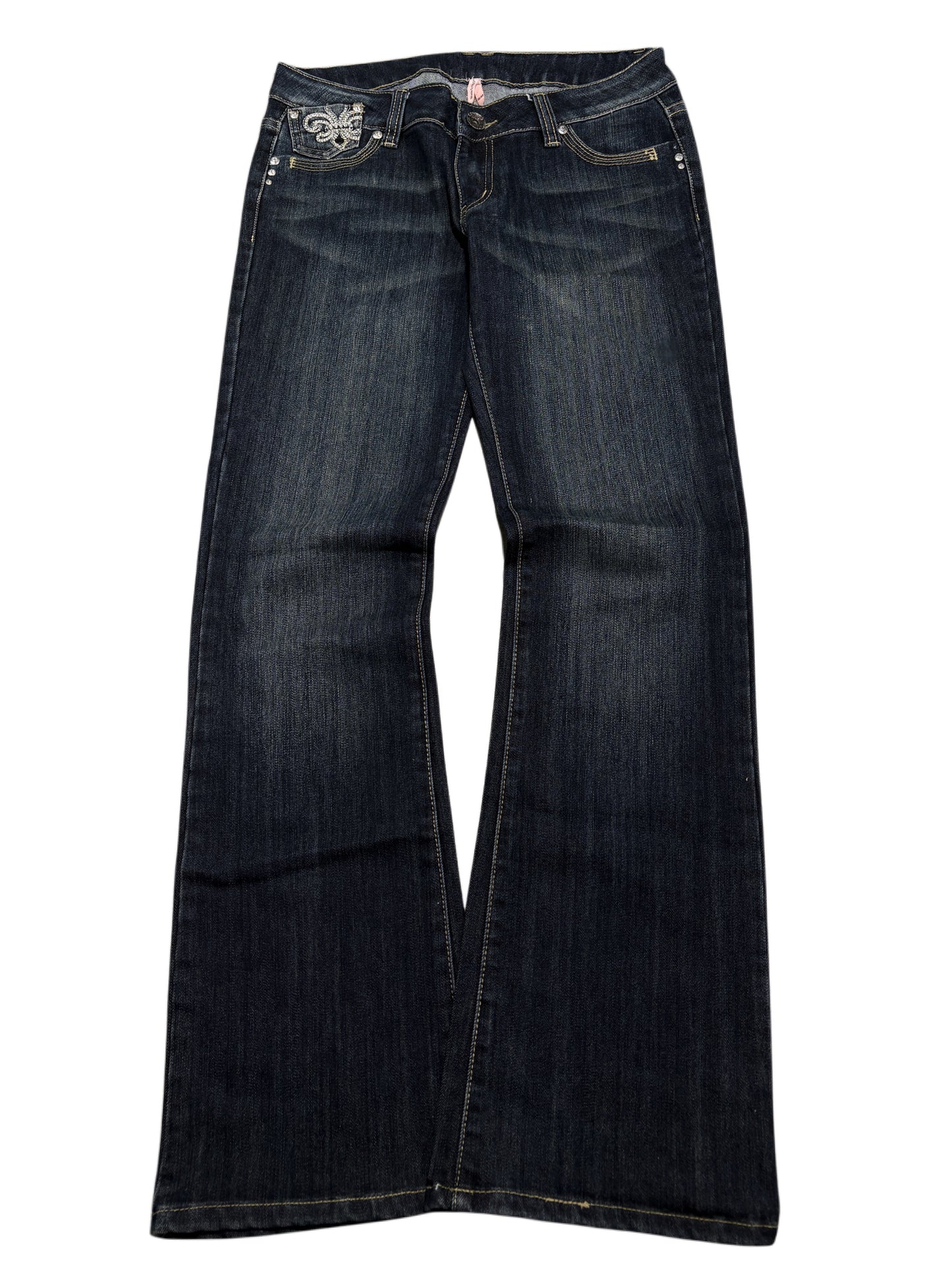 2000s Navy Flare Embroidery Jeans