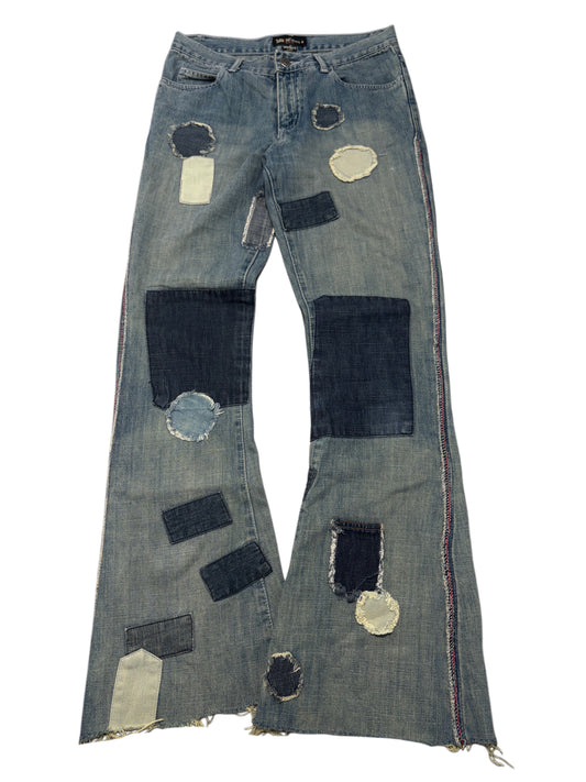2000s Y2K Patchwork Flared Jeans