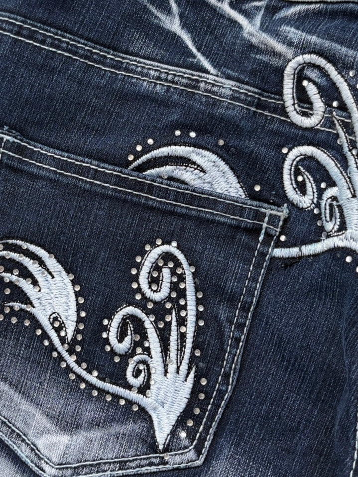 2000s BlueQueen Tribal Flare Washed Jeans
