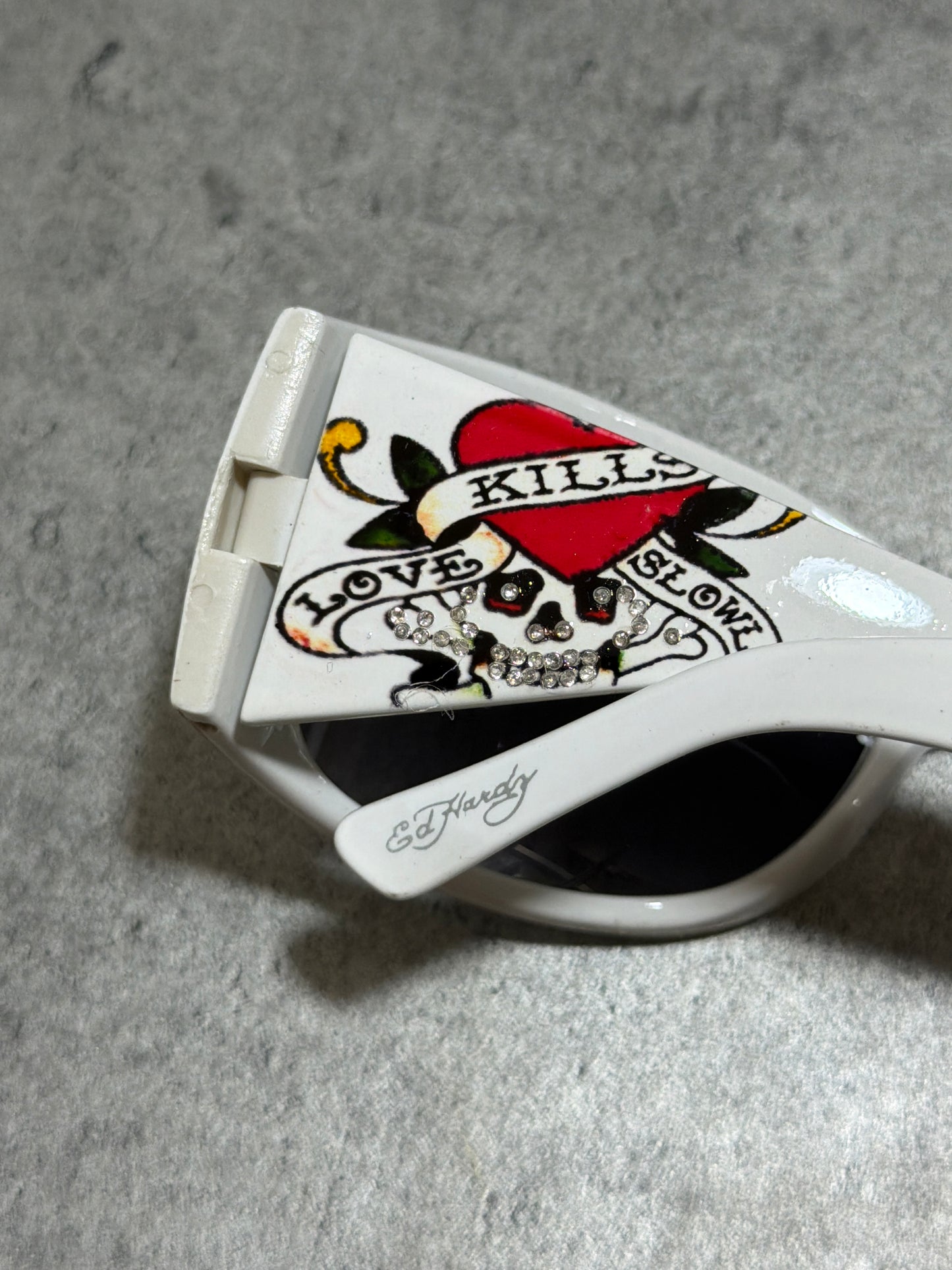 2000s Ed Hardy sunglasses white okulary przeciwsłoneczne