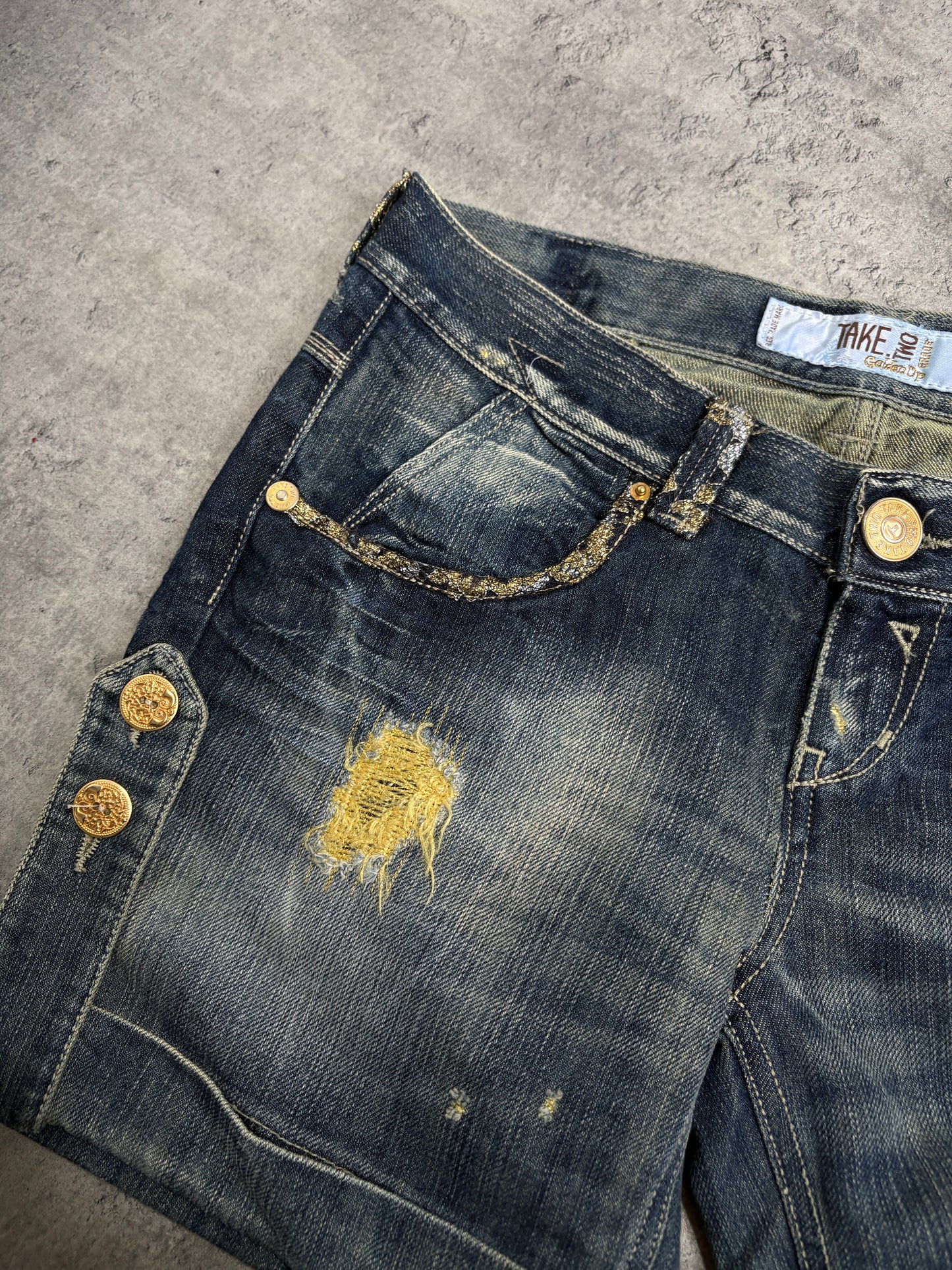 2000s Jeans Shorts Gold Embroidery