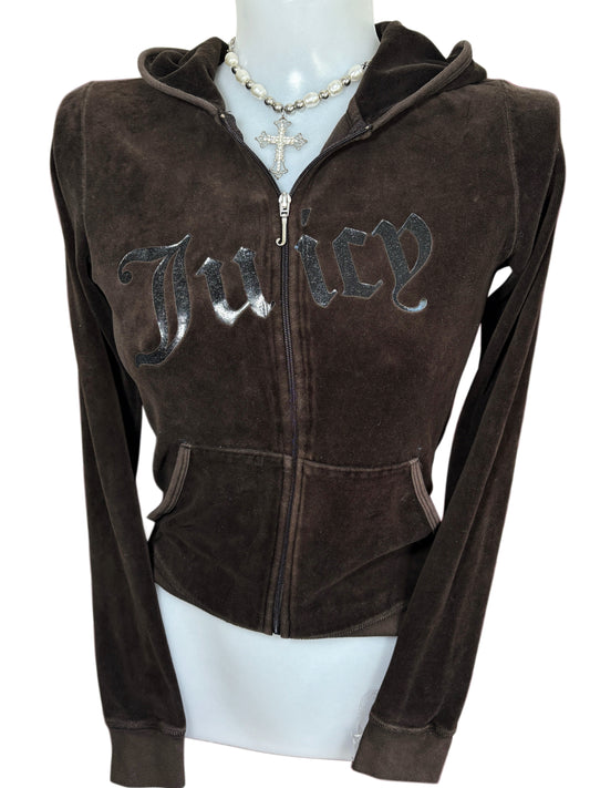 2000s Juicy Couture vintage brown welur zip up hoodie