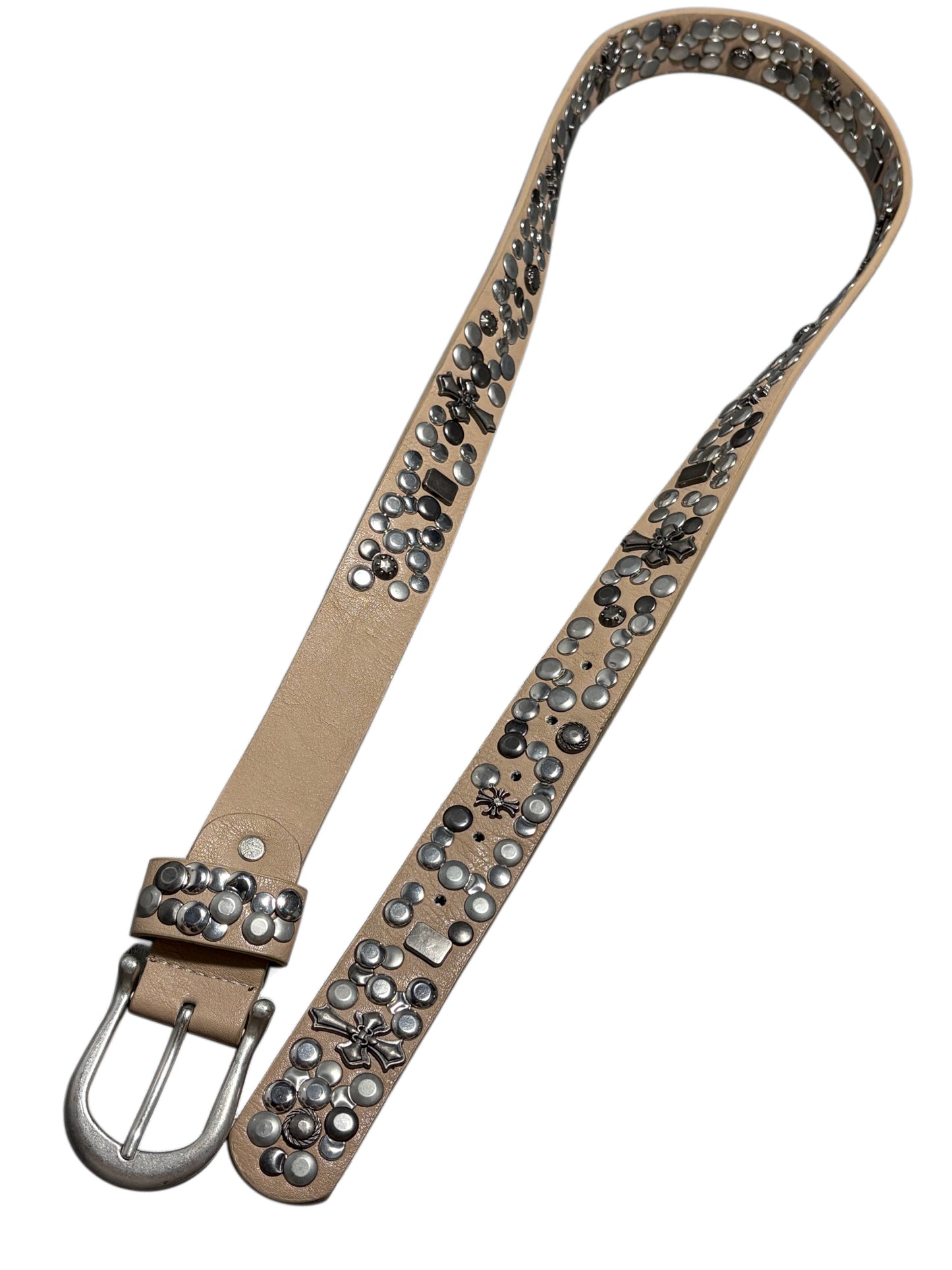2000s Chrome cross Real leather Belt pasek skórzany