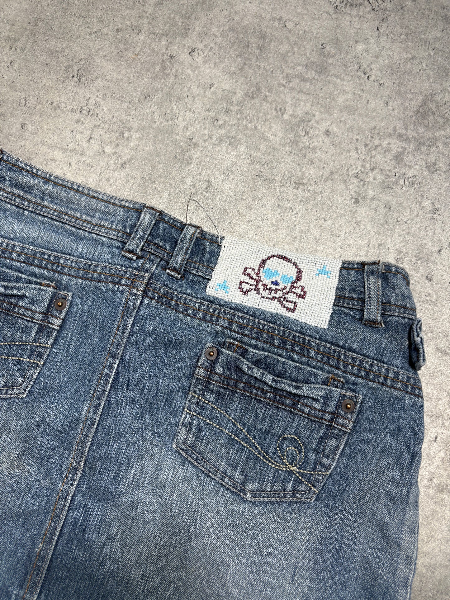 2000s Skull denim mini skirt